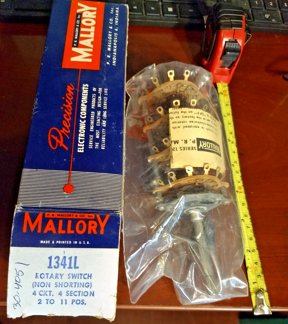 1 NOS/NIB MALLORY 1341L ROTARY SWITCH NON SHORTING 4 CKT. 4Section 2 to 11  Pos.