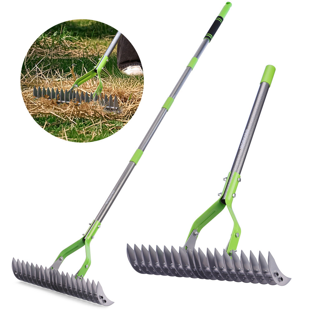 WORKPRO 15-Inch Thatch Rake for Lawns Heavy Duty Dethatcher Rake with 5FT Handle