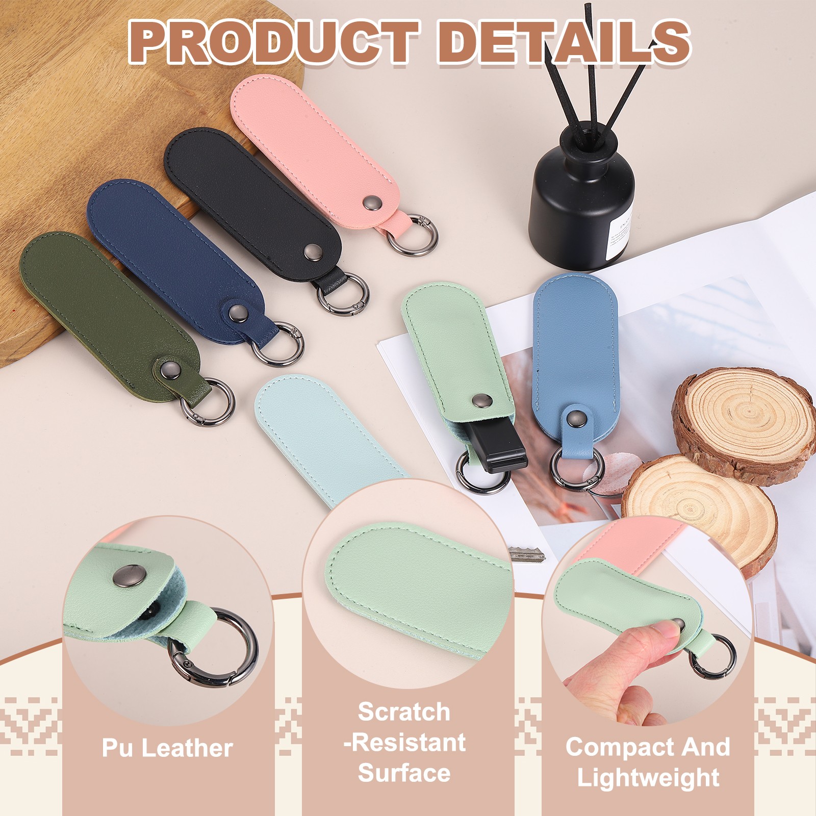 2 Pcs 5"x1.7" Leather USB Flash Drive Holder with Keychain Portable,Green