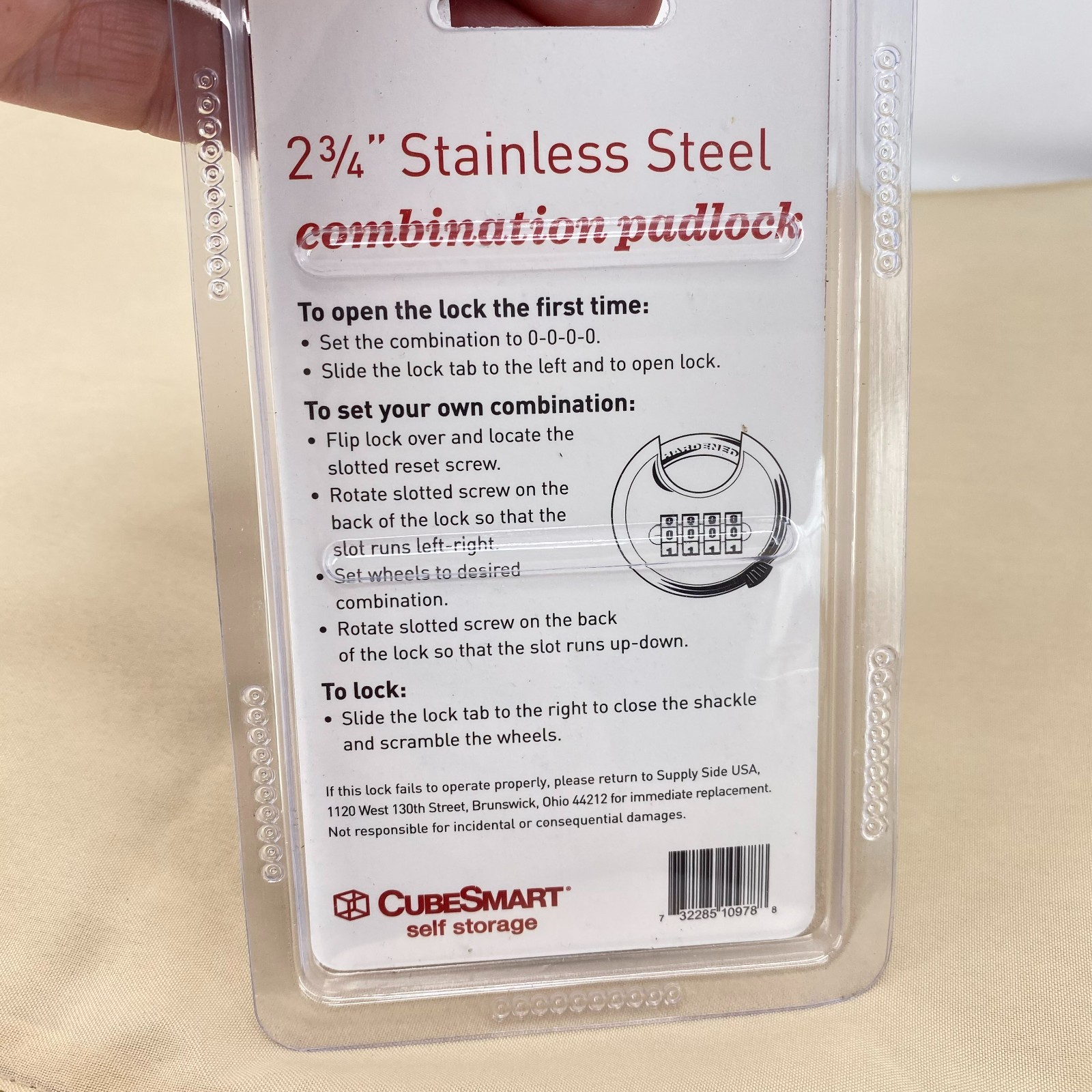 CubeSmart Stainless Steel 2 ¾" Disc Padlock CS-978 Combination Lock
