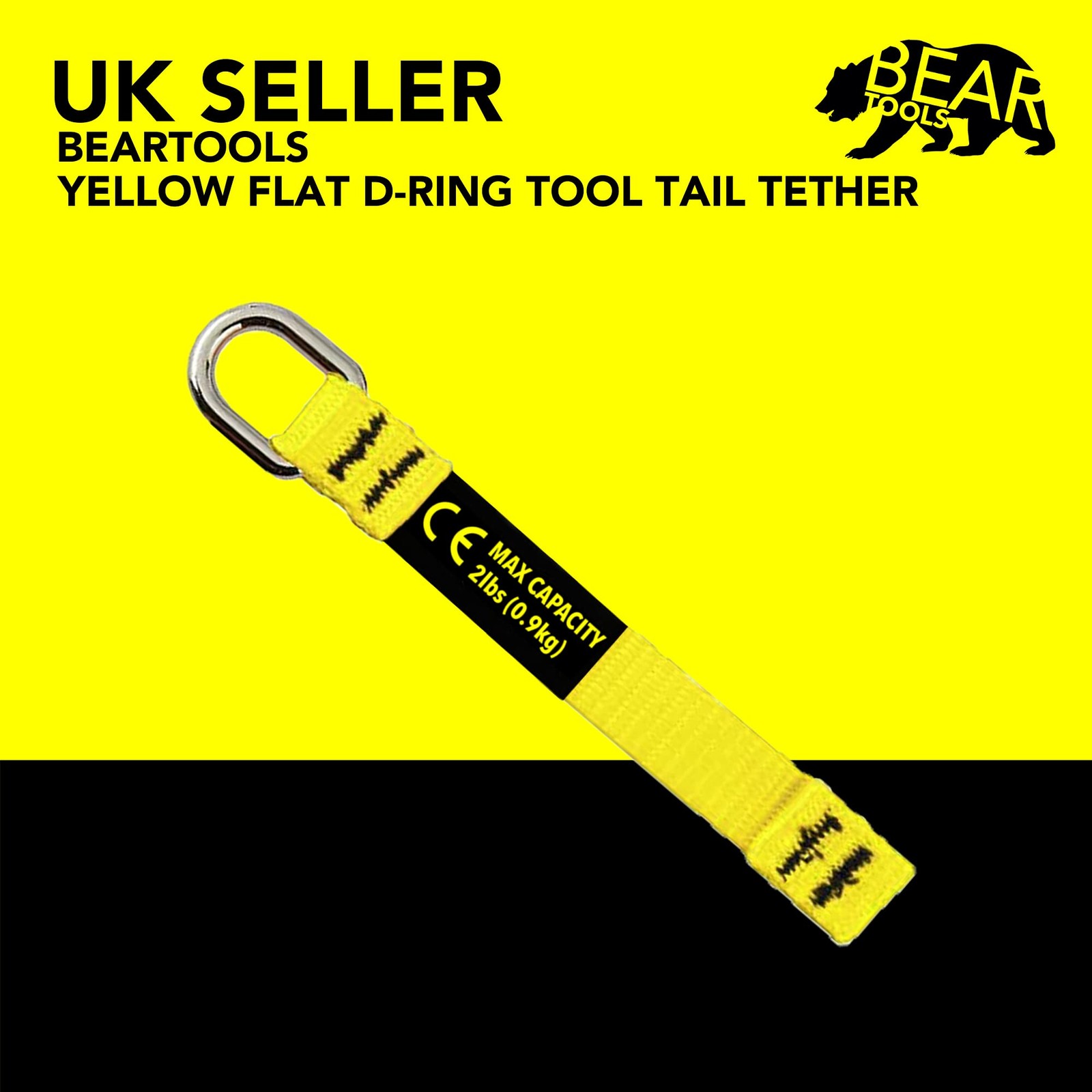 6 PCS Yellow Flat DRing Tool Tail Tethers 2In1 Max Load 0.9KG 12CMx12MM