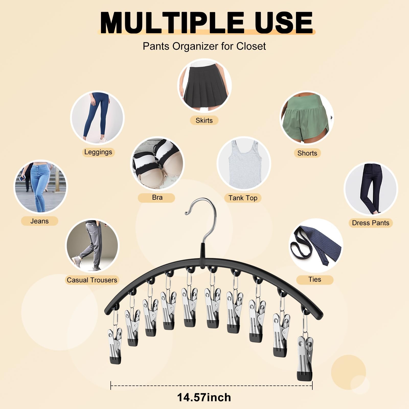 Legging Organizer for Closet, Metal Yoga Pants Hangers 2 Pack w/10 Clips Hold...