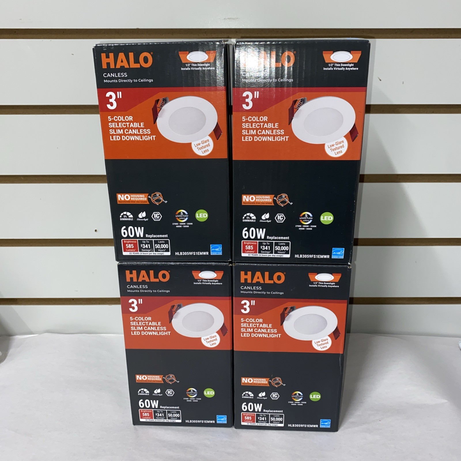 4PK Halo 3 in. Canless Selectable CCT New Construction LED Recessed Light Kit