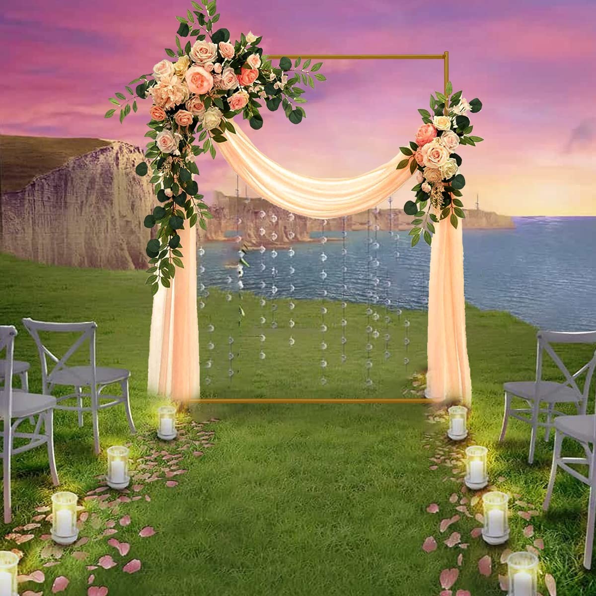 Sprite Display Gold Wedding Arch Backdrop Stand 6.6Ft5Ft Square Balloon And