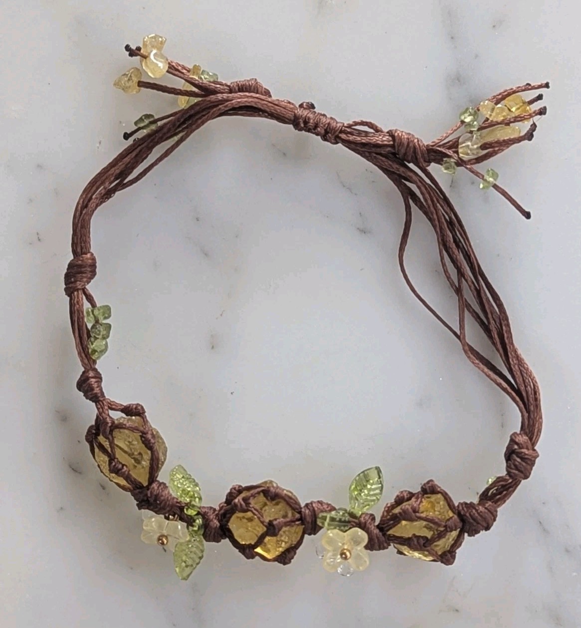 Natural Raw Crystal Beaded Rope Tie Bracelet Adjustable One-Size Handmade