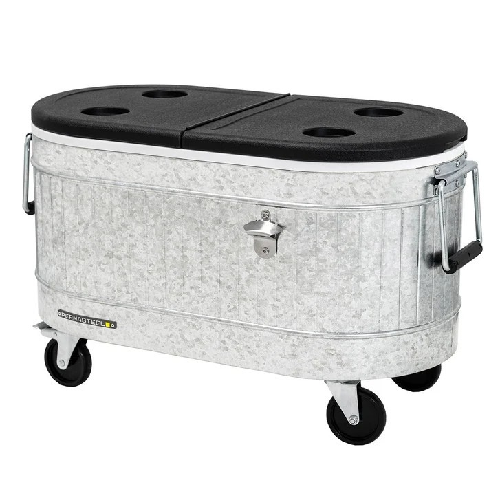 Permasteel 80-QT Rolling Galvanized Steel Cooler with Removable Flip-top Lid