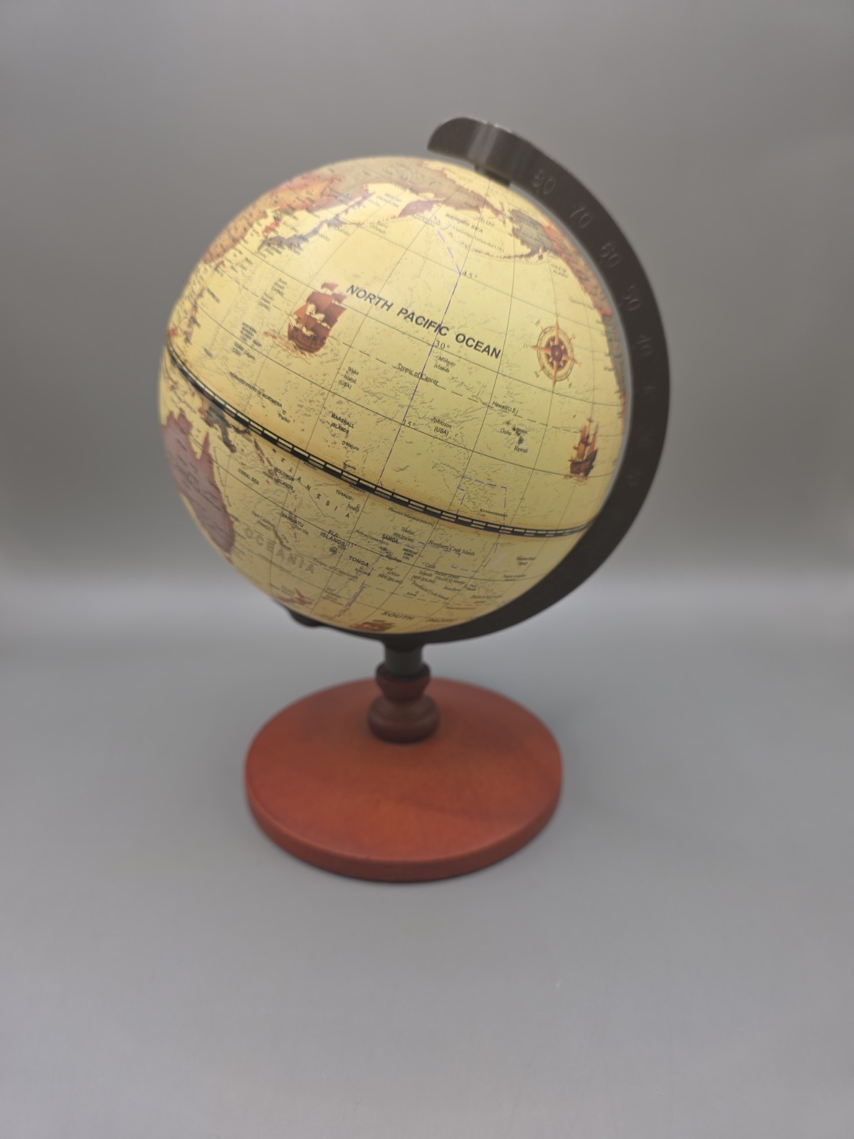 Desk World Globe/ Wooden Base / Made In India / 9 1/2 Inches Tall / Nice! 