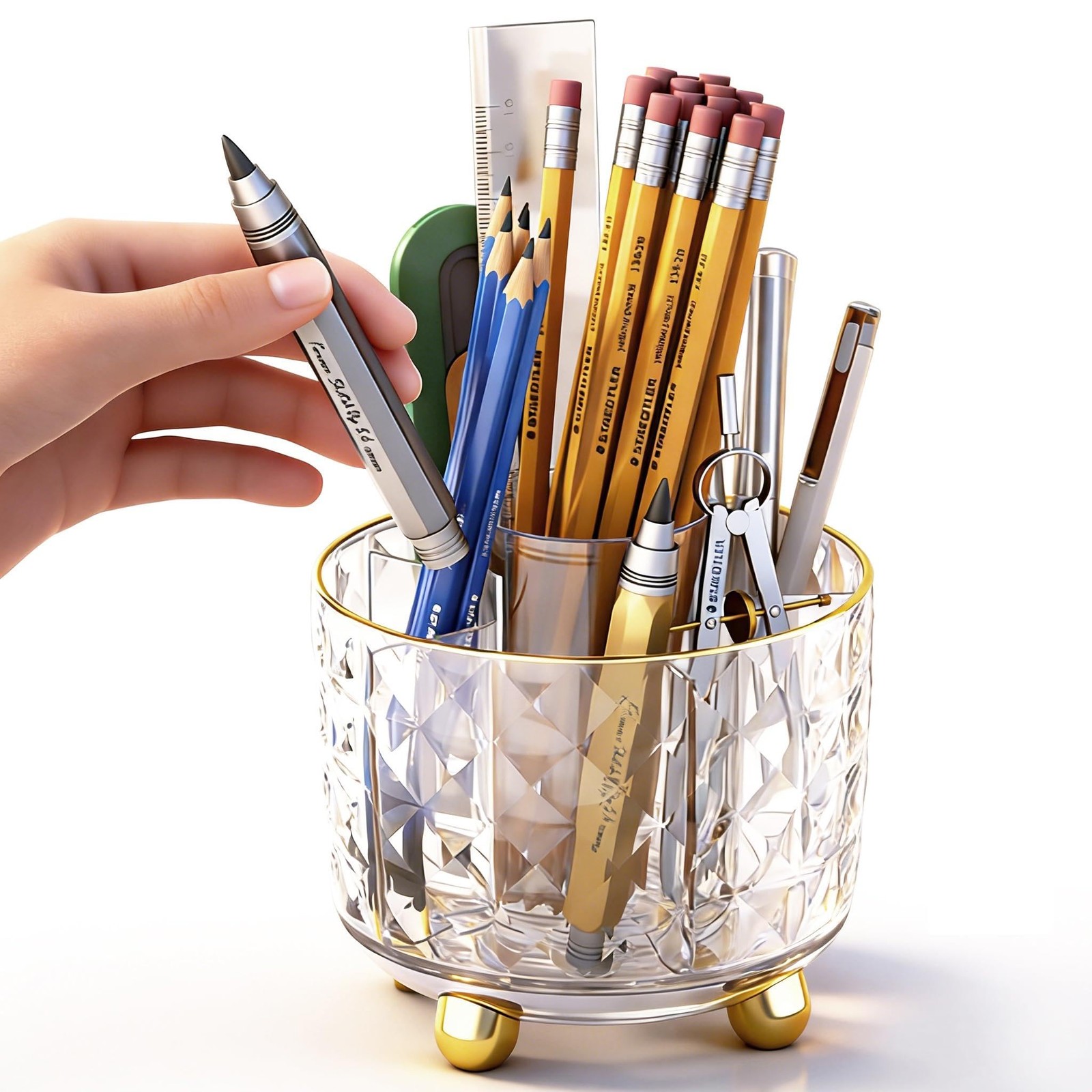 GOTOBA 360° Rotating Pencil Holder for Desk, Makeup Brush Holder with 6 Slots...
