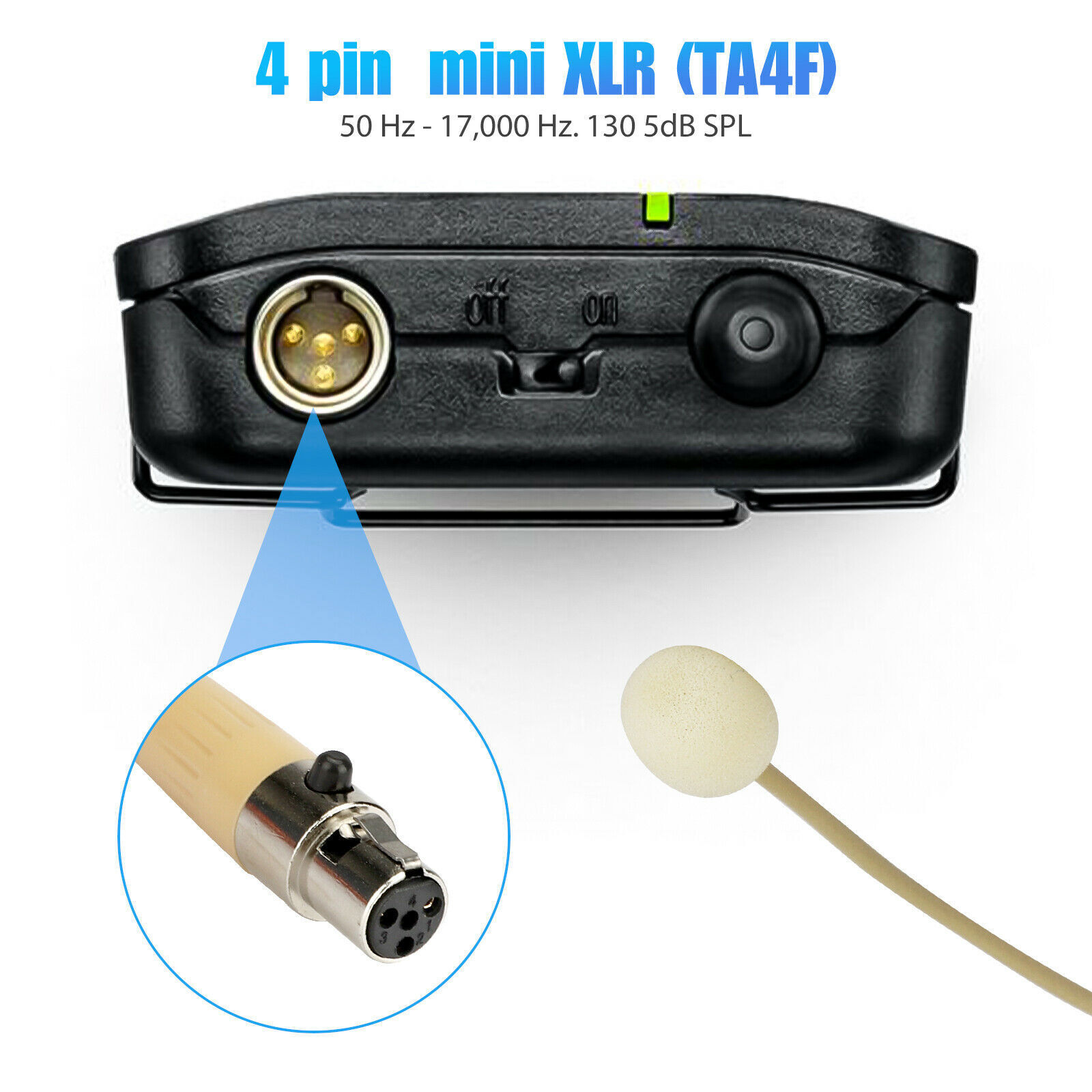Headset Mic Headworn Microphone Mini XLR 4 Pin TA4F For Shure Wireless System US