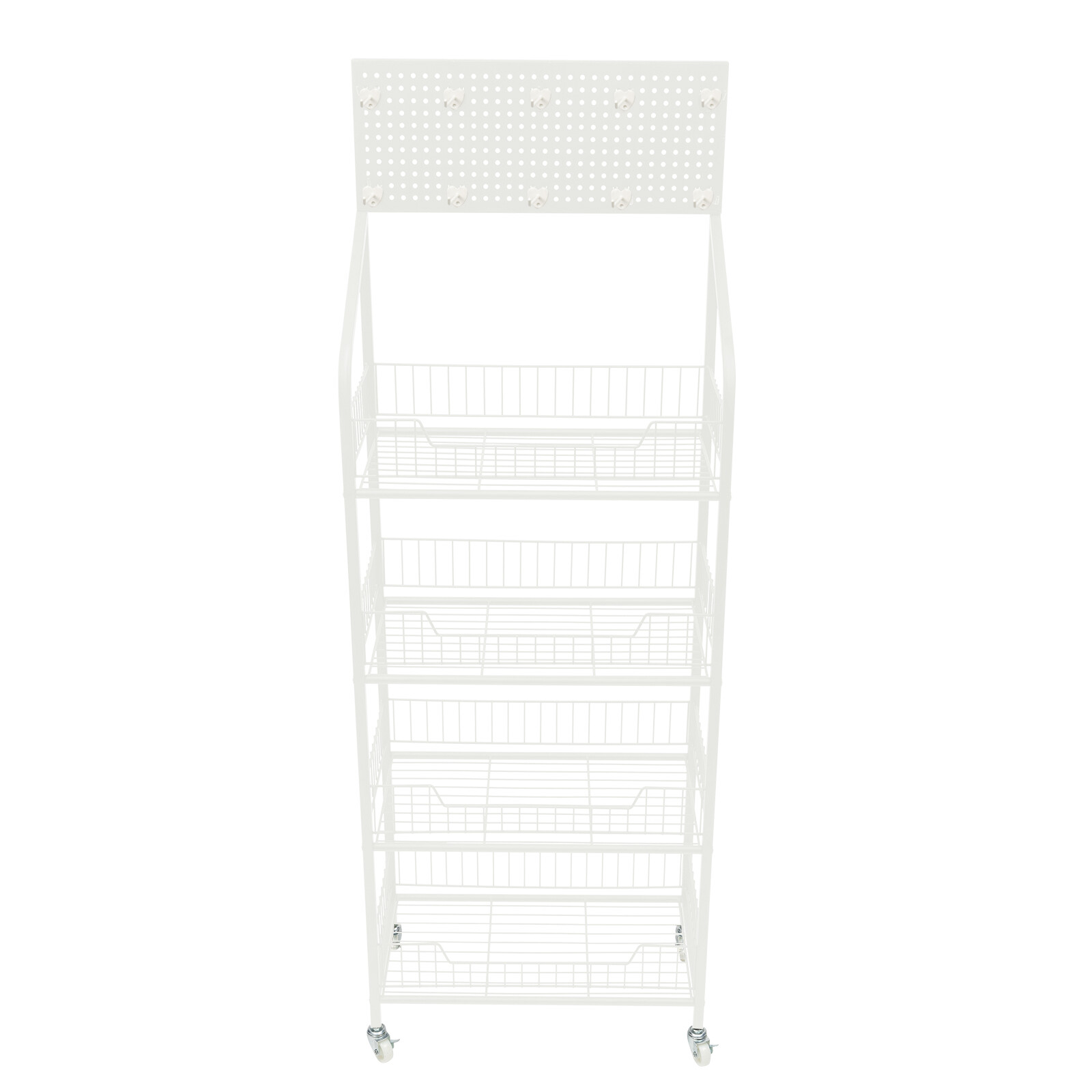 4-Tier Metal Snack Display Rack With Hooks & Wheels White