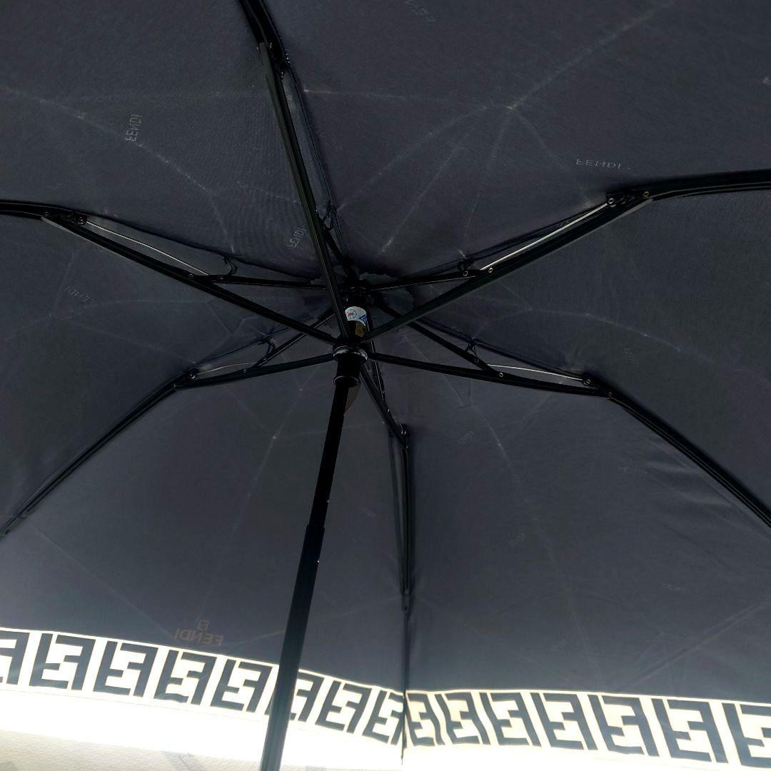 FENDI Zucca Umbrella 3Section Folding Rain Umbrella Black Gold Authentic