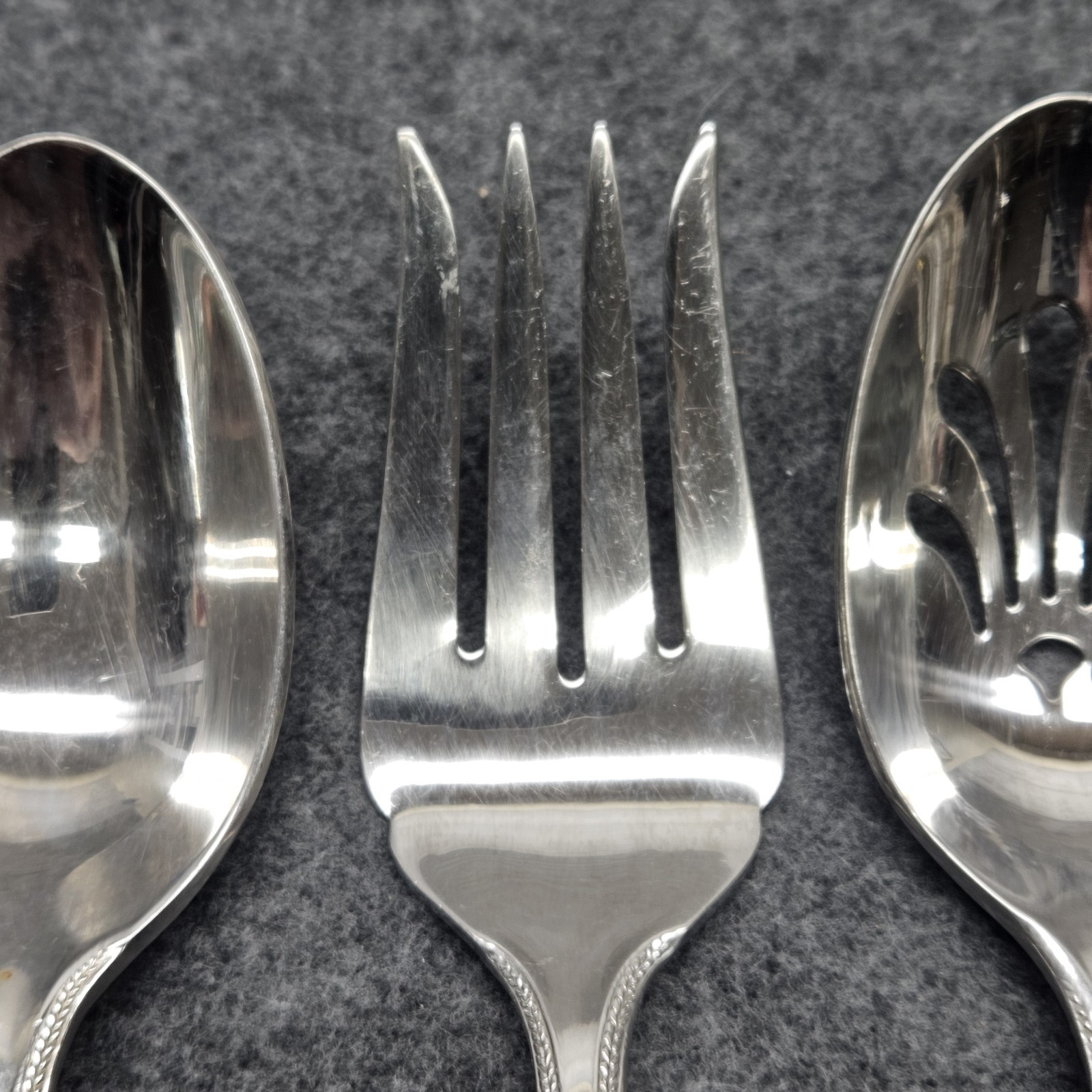 Gorham Braid Serving Hostess Set Spoon Slotted Fork Stainless Flatware Lot (3)