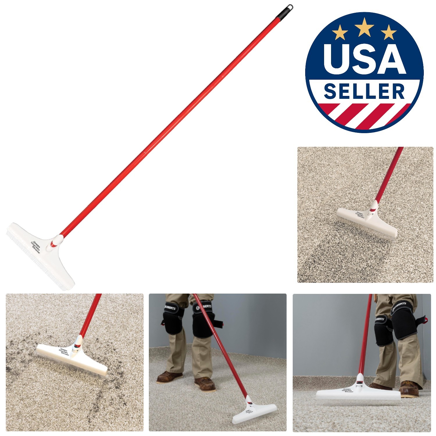 Lightweight 12" Carpet Rake with 51" Alloy Steel Handle for Deep Cleaning
