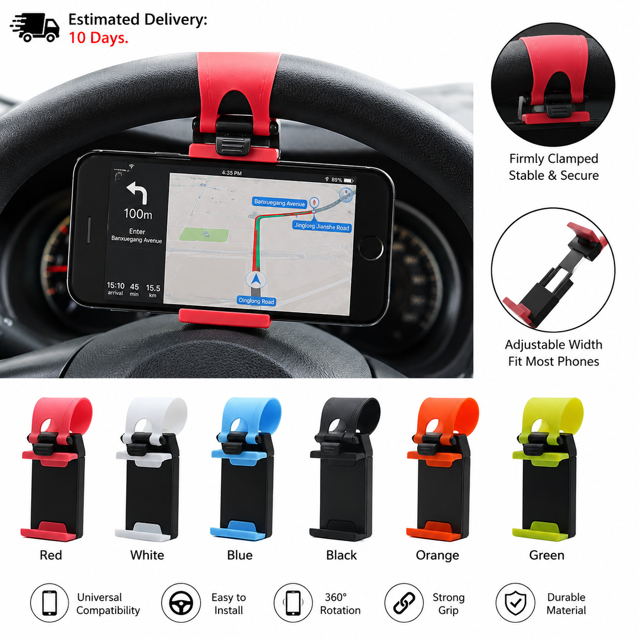 Car Steering Wheel Phone Holder Adjustable Navigation Mount Mobile Bracket