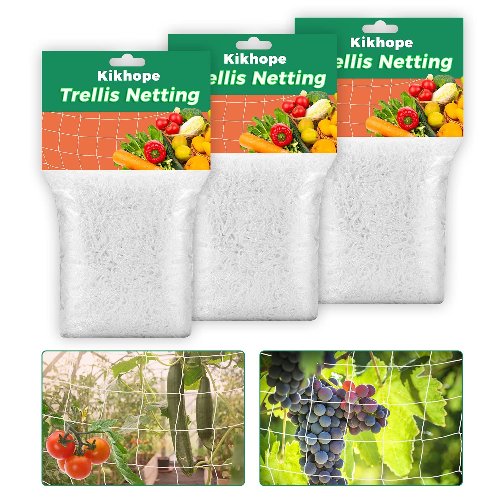 3 Packs 5 x 30ft Kikhope Plant Trellis Netting, 5 x 30 ft ( 3 ), White