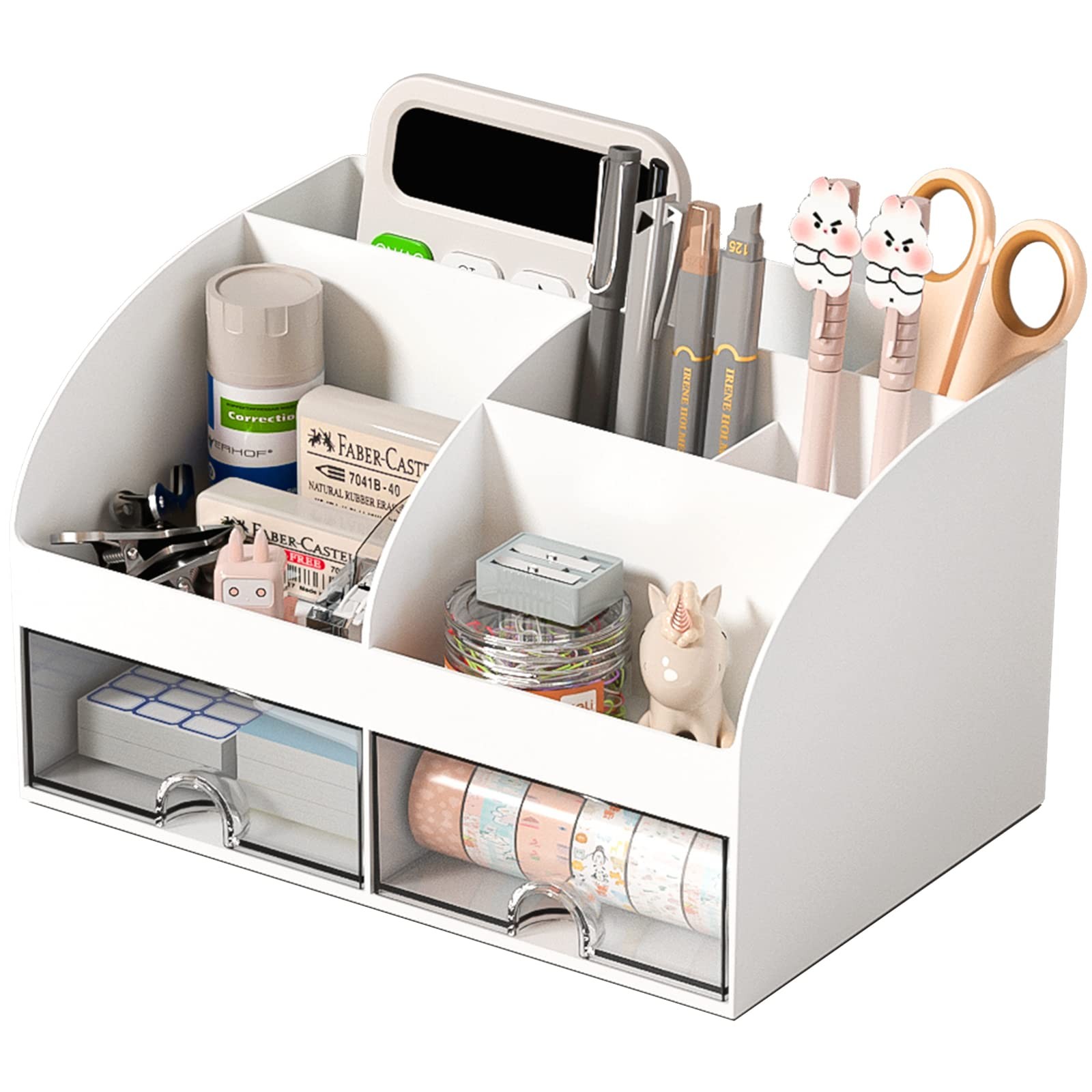 Desk Organizer with 6 Compartments and 2 Drawers, Plastic Makeup Organizer, P...