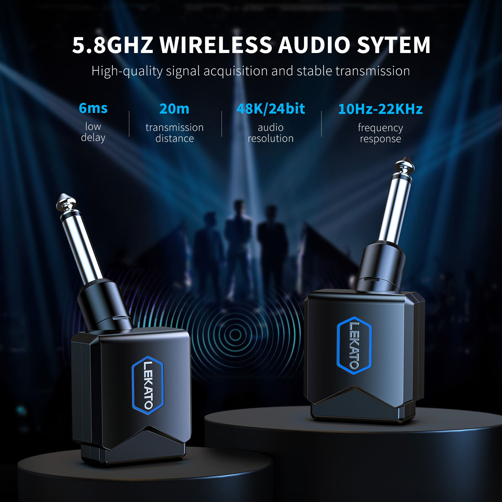 LEKATO 5.8GHz Wireless Guitar System Transmitter Receiver with Charging Box