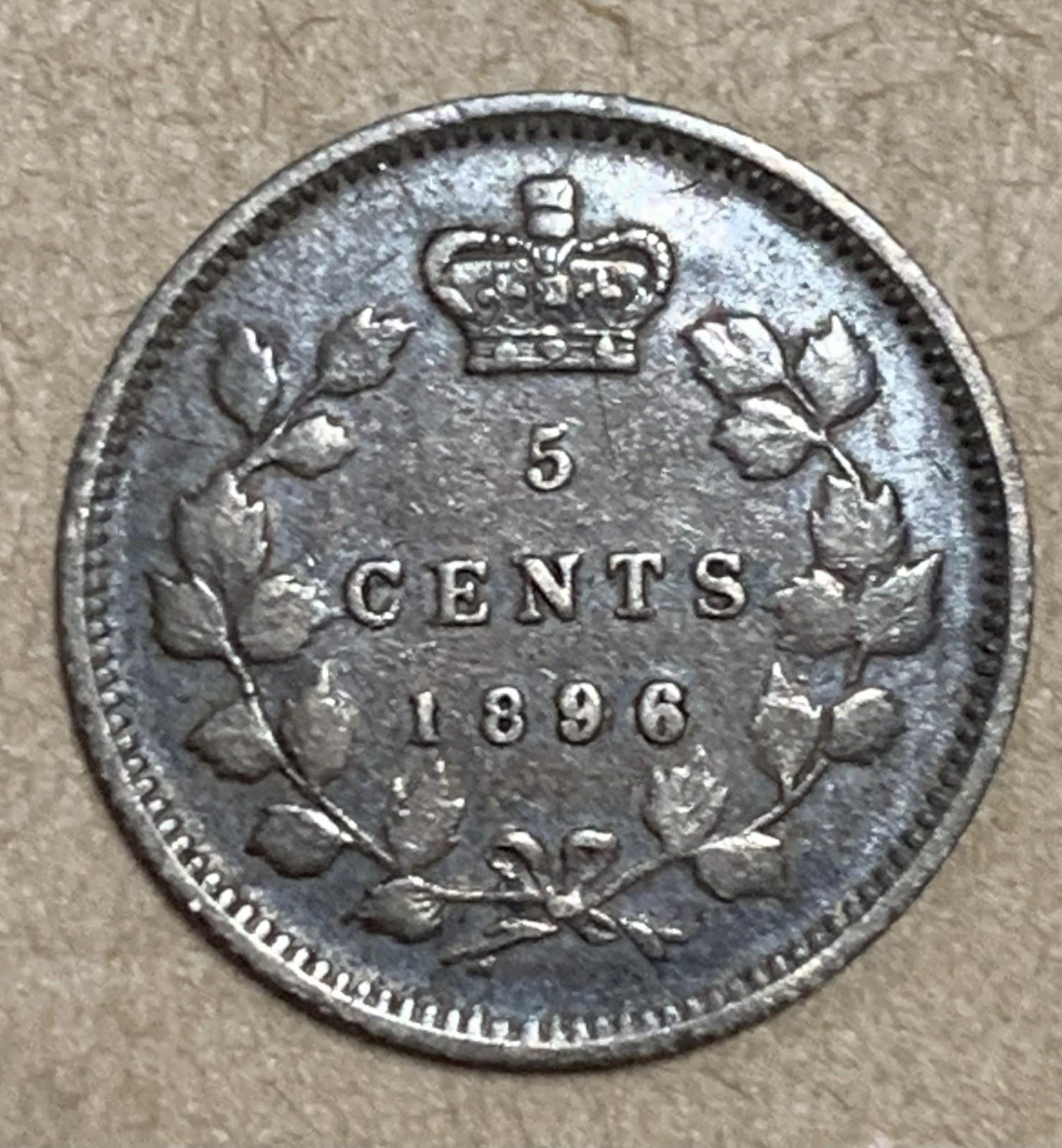 1896 Canada 5 Cents Silver, .925, VF+/XF