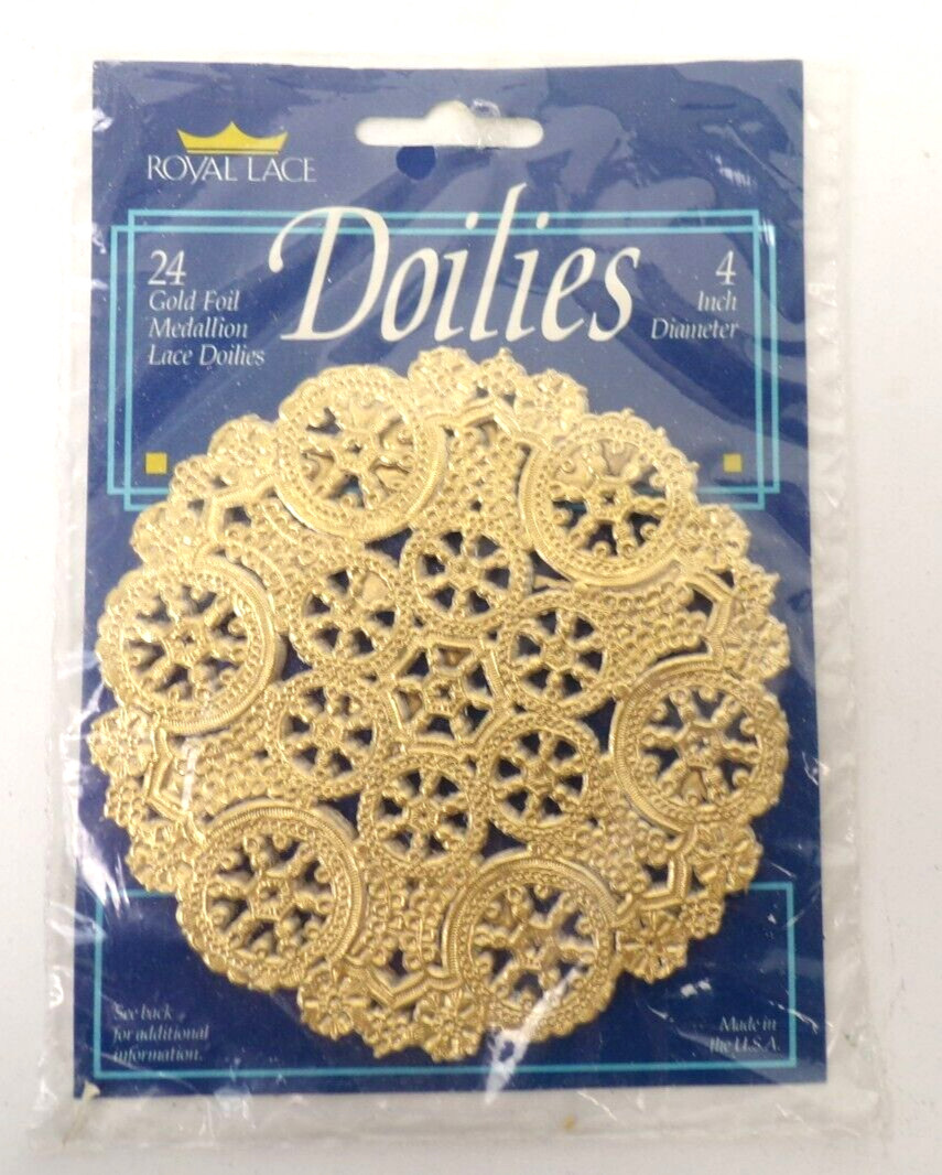 Royal Lace Pack of 24 Gold Foil Round Medallion Lace Doilies 4" Diameter USA New