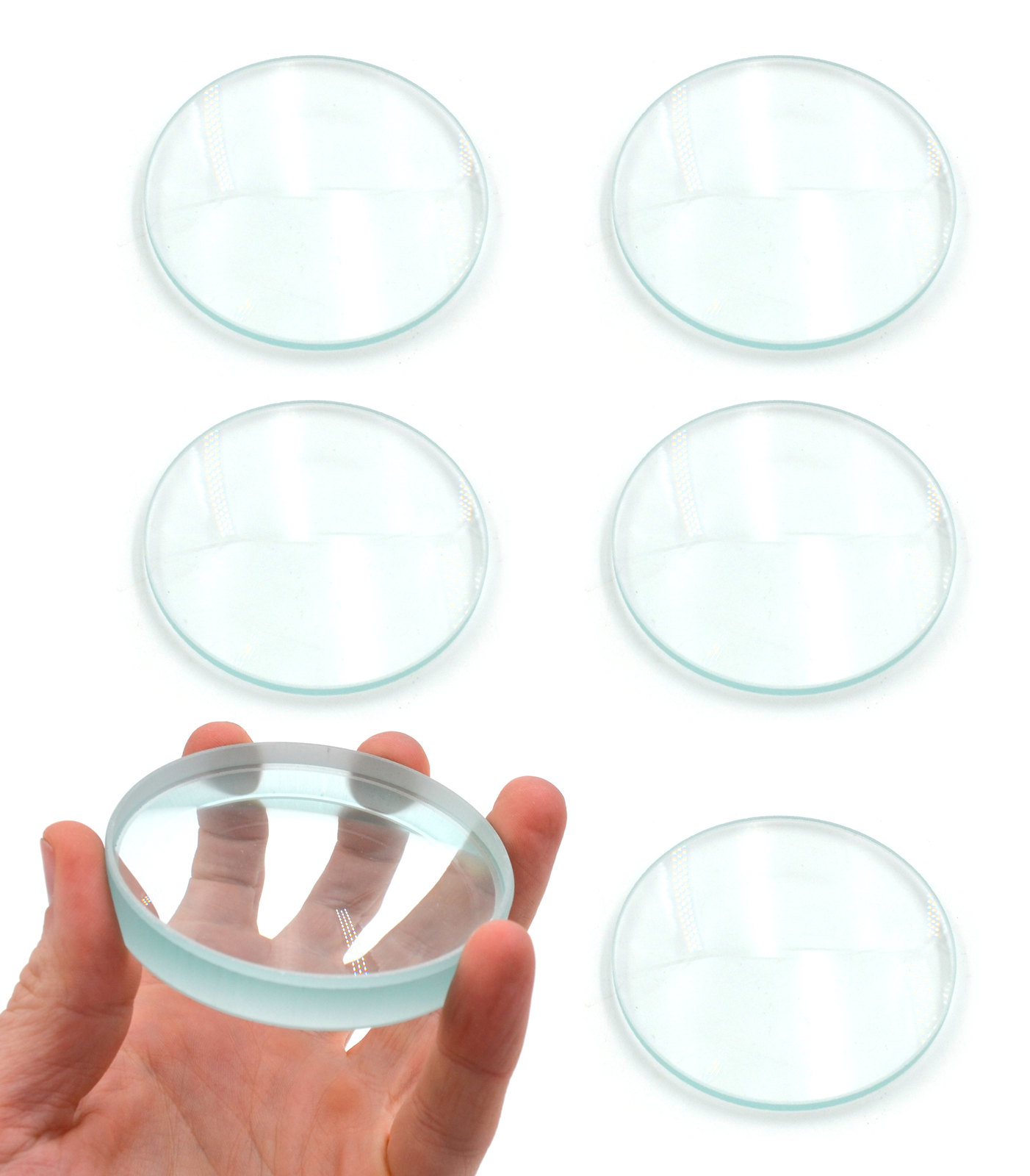 Optical Glass Lens Set - 3 Dbl Convex, 3 Dbl Concave, 75mm Dia - 20, 30, 50cm FL
