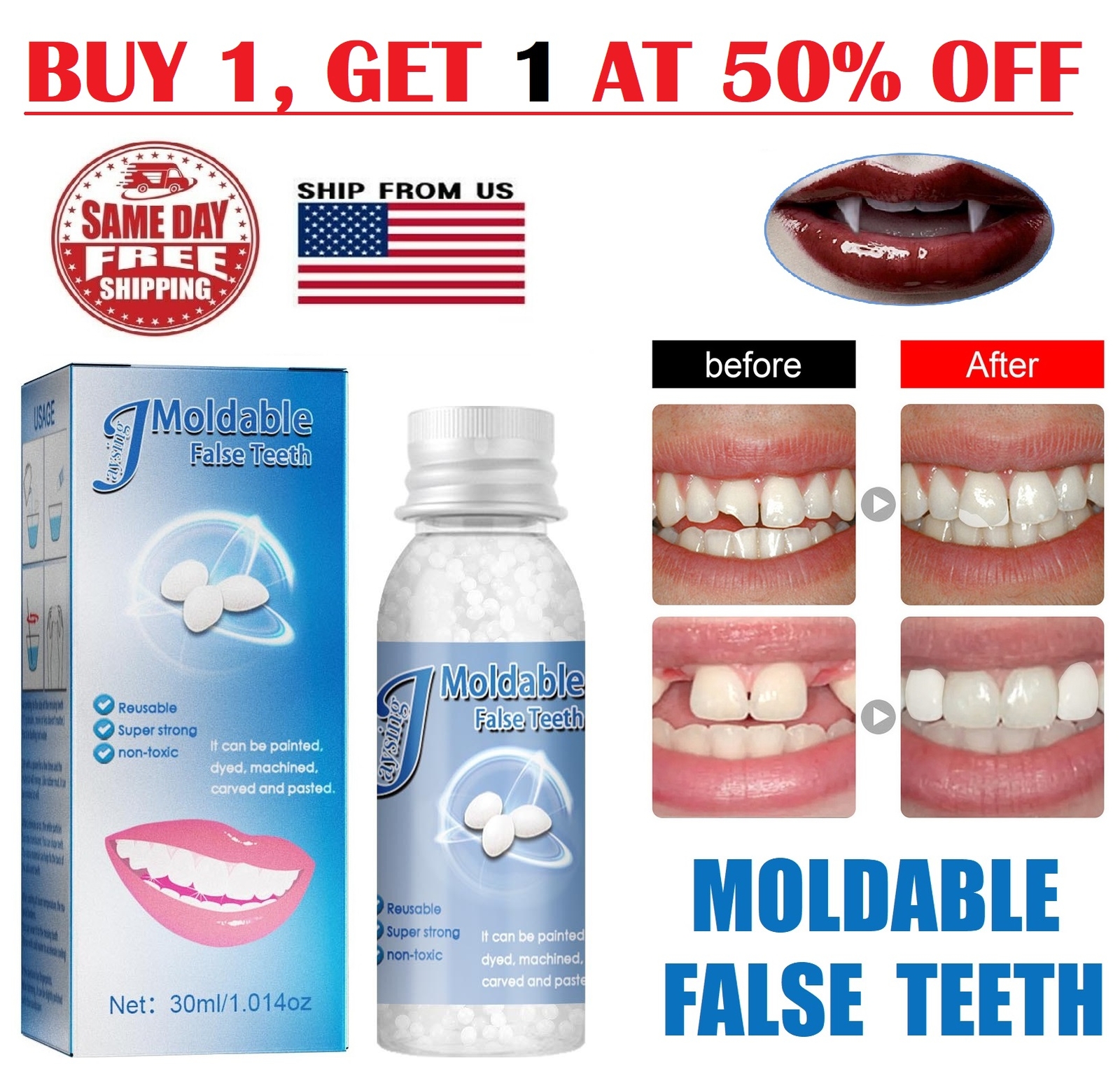 Resin False Teeth Solid Glue Temporary Tooth Gap Filler Tooth Repair Moldable US