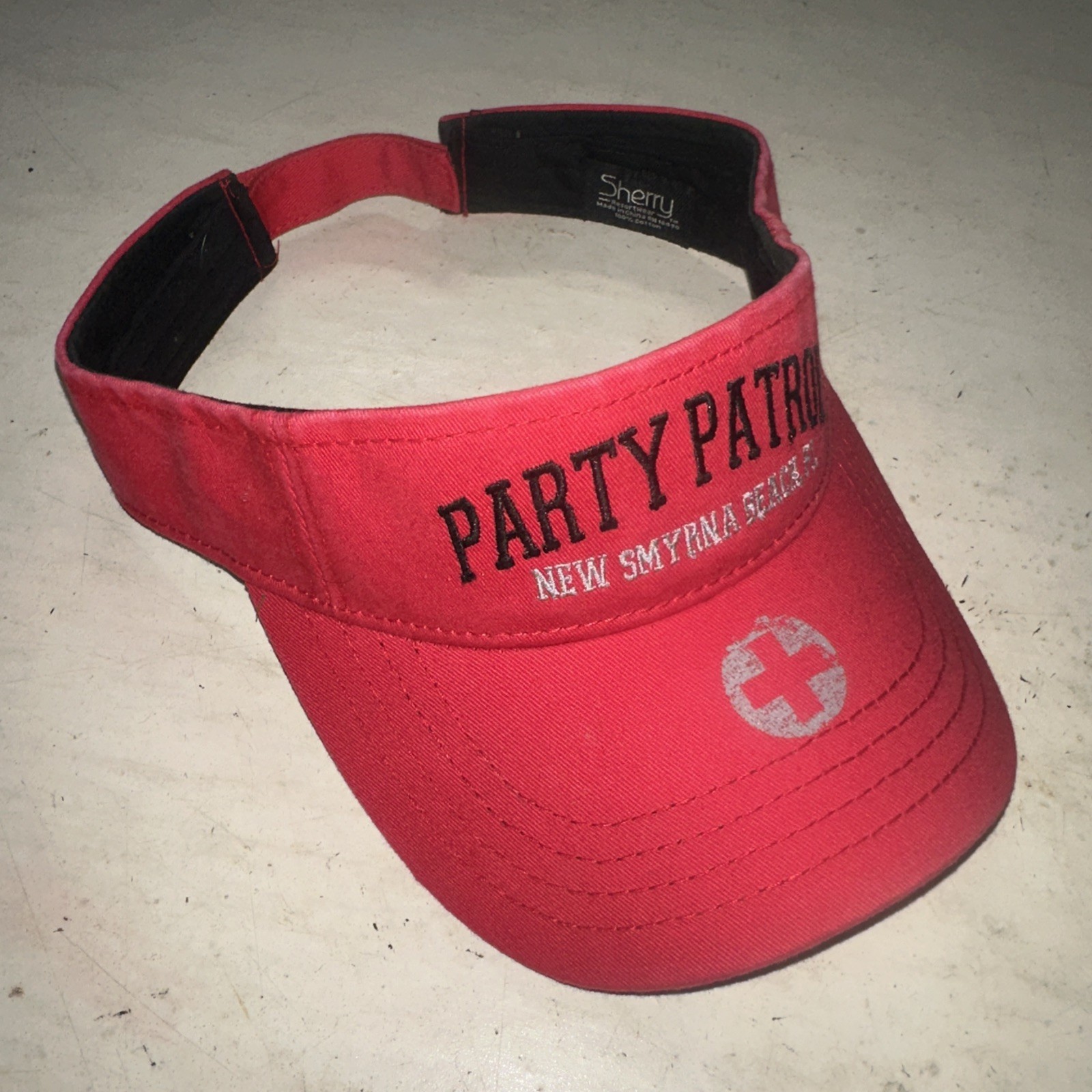 Party Patrol New Smyrna Beach Florida FL Red Visor Hat Adult Red Hook Loop Logo