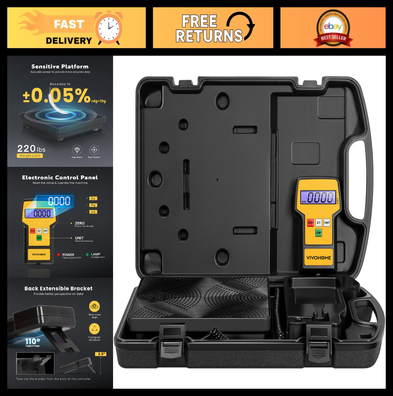 High Precision 220 LBS Digital Refrigerant Charging Scale with Case for HVAC A/C