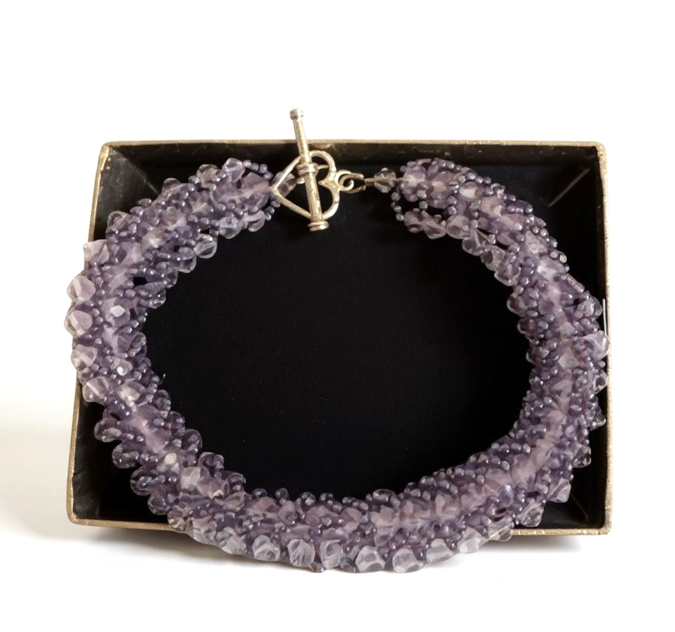 Purple Beadwork Bracelet 8” New With Box