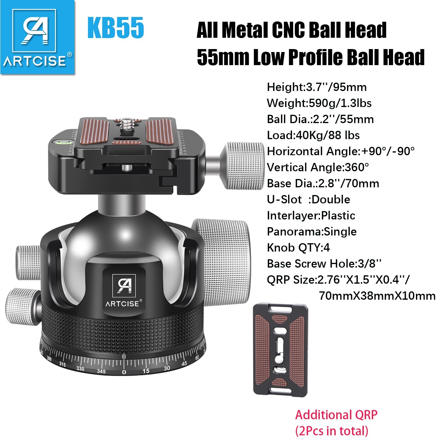 55mm Heavy Duty Ball Head All Metal CNC Tripod Head Panoramic Tripod Ball Head