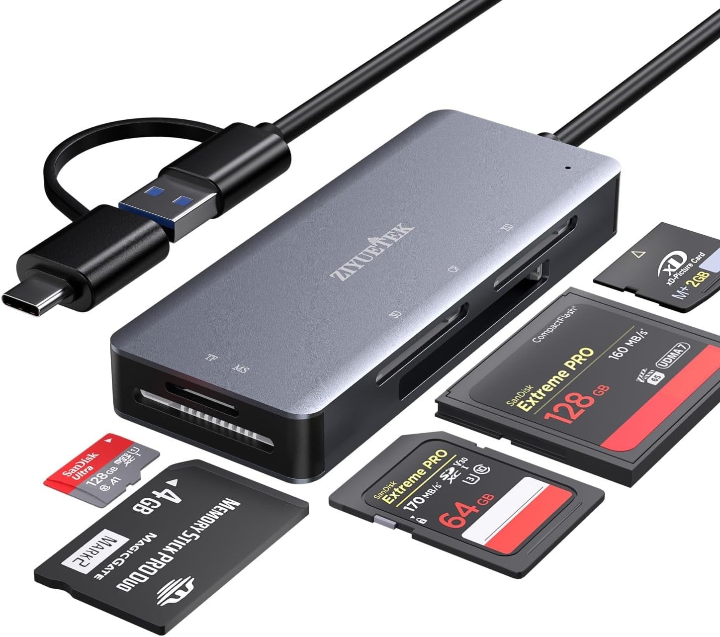 "Lector de tarjetas SD, aluminio 5 en 1 USB USB-C a SD Micro SD "