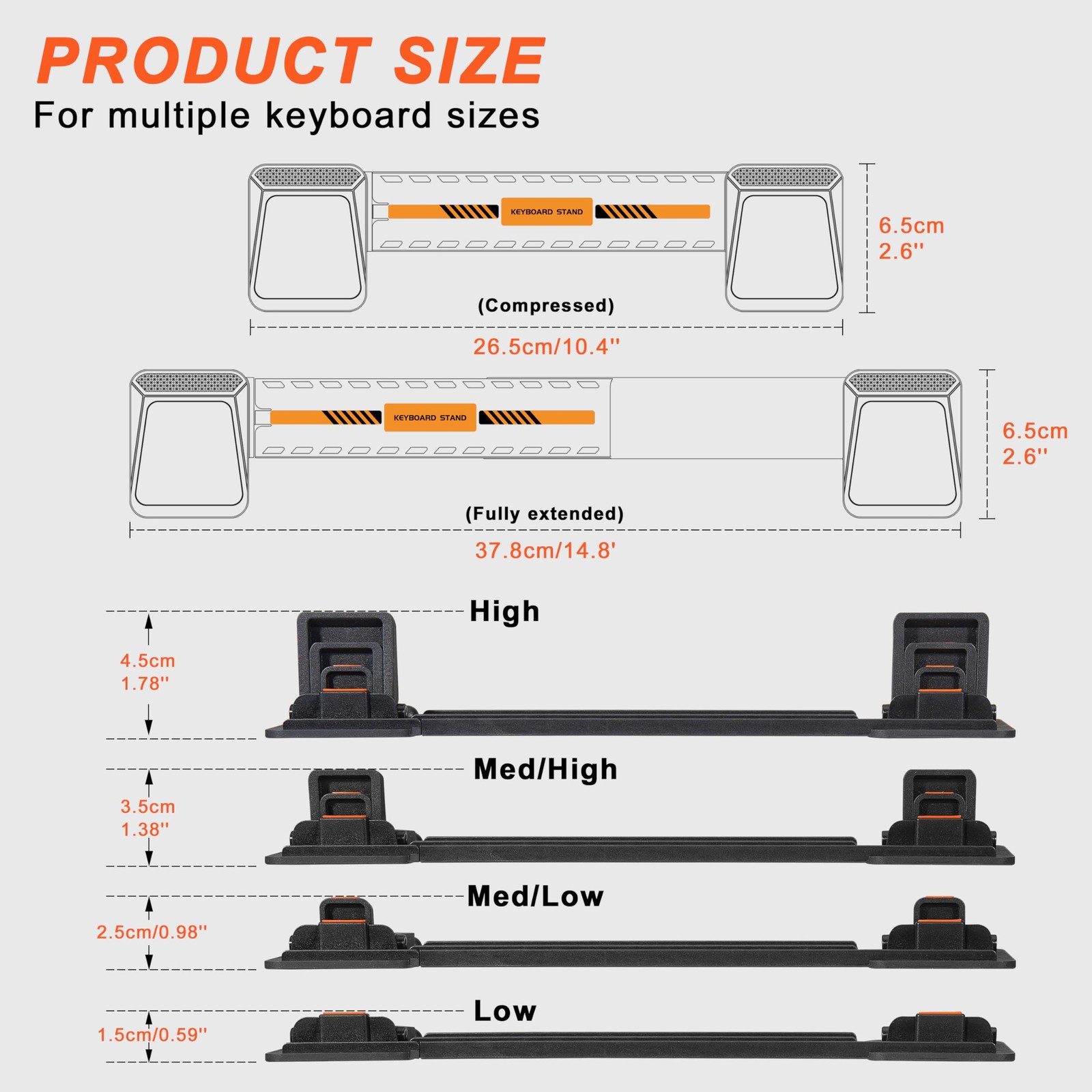 Orange Adjustable Computer Keyboard Stand Ergonomic Desktop Riser Extendable