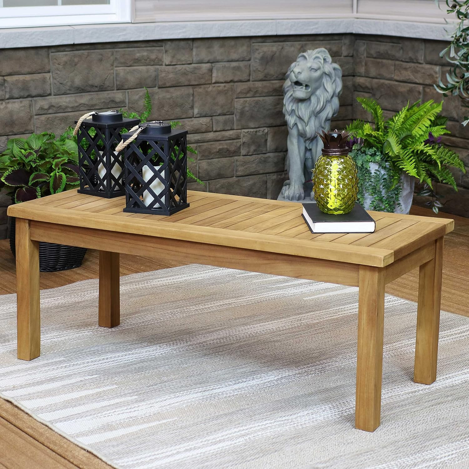 45-Inch Solid Teak Outdoor Coffee Table - Light Brown Finish