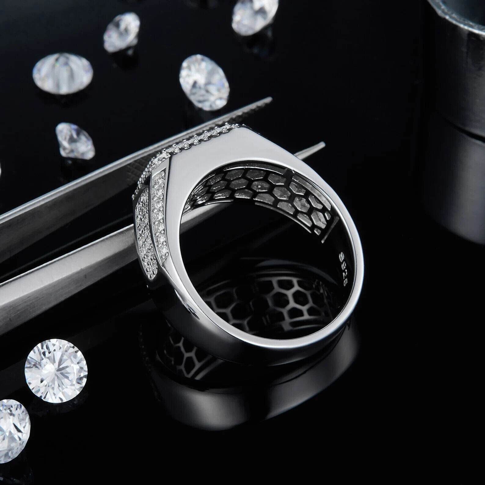 Men's Wedding Band Ring 14K White Gold Plated Lab Created Diamond 2Ct Round Cut