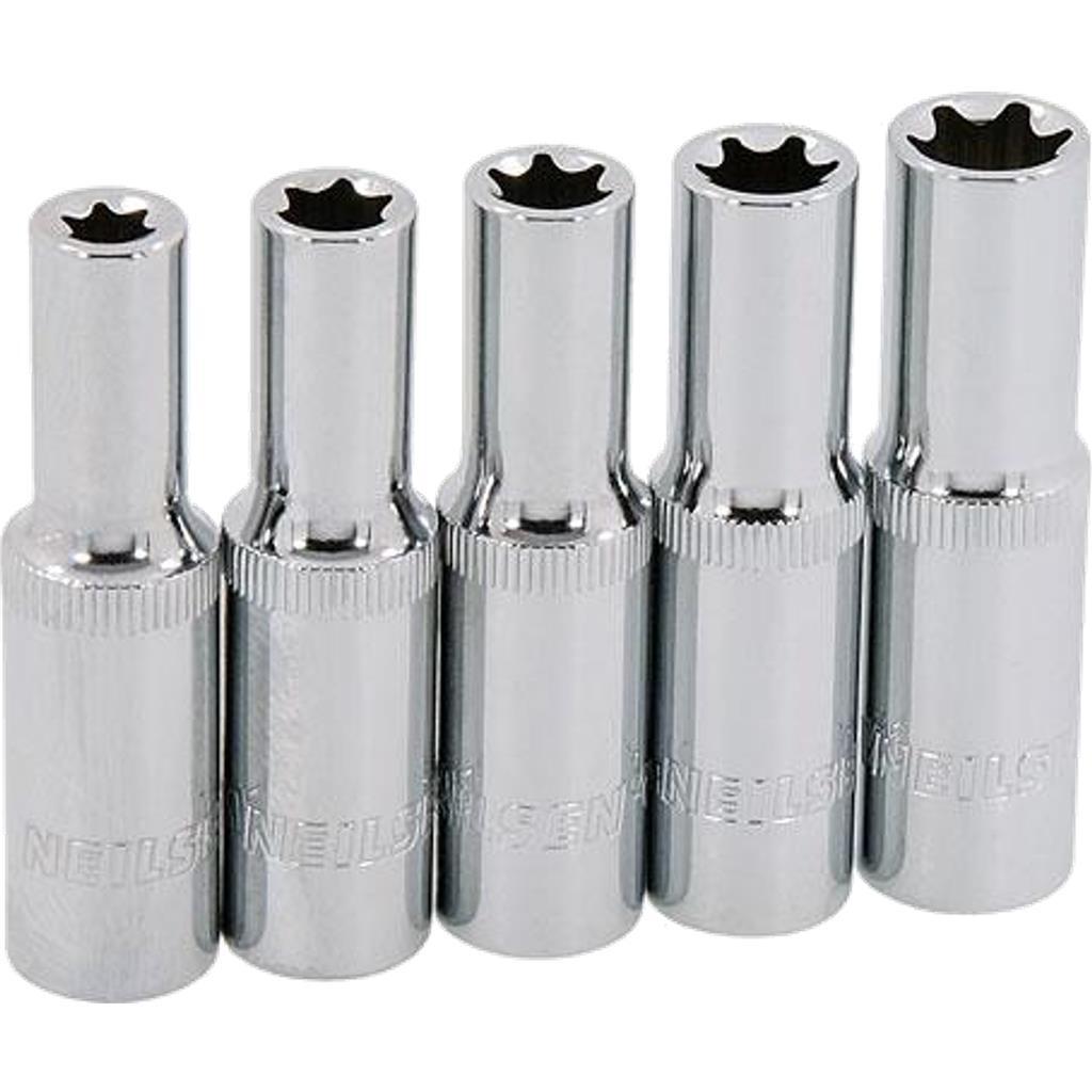 Neilsen Deep Star Profile Sockets E8 - E14 Socket Set 5pc 3/8" Socket Rail