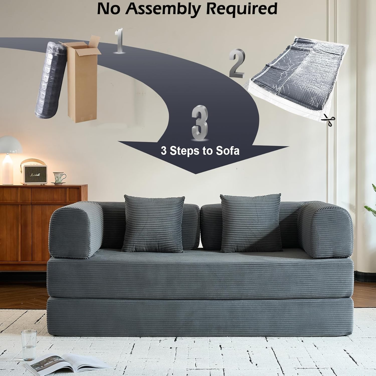 77.9" Convertible Floor Bed Folding Couch with Back Support Fixed-Shape Frame