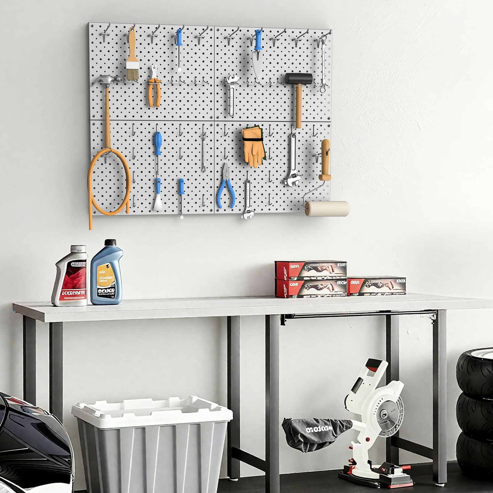 2 PCS Gray 12x16 Inch Heavy Duty Metal Pegboard Wall Panels Tool Storage