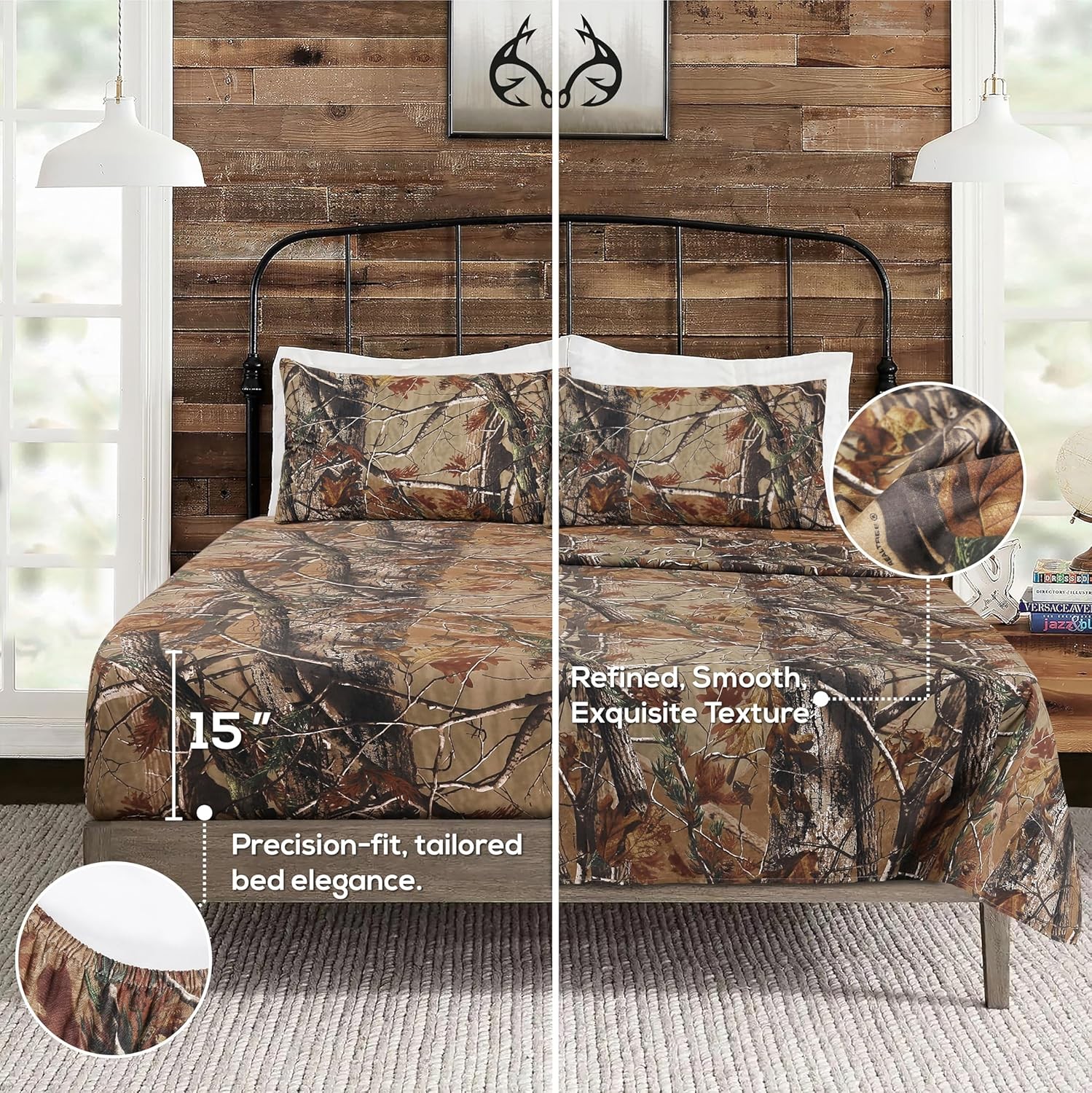 Realtree All Purpose Camo Bedding Queen Sheet Set 4 Piece Polycotton Rustic