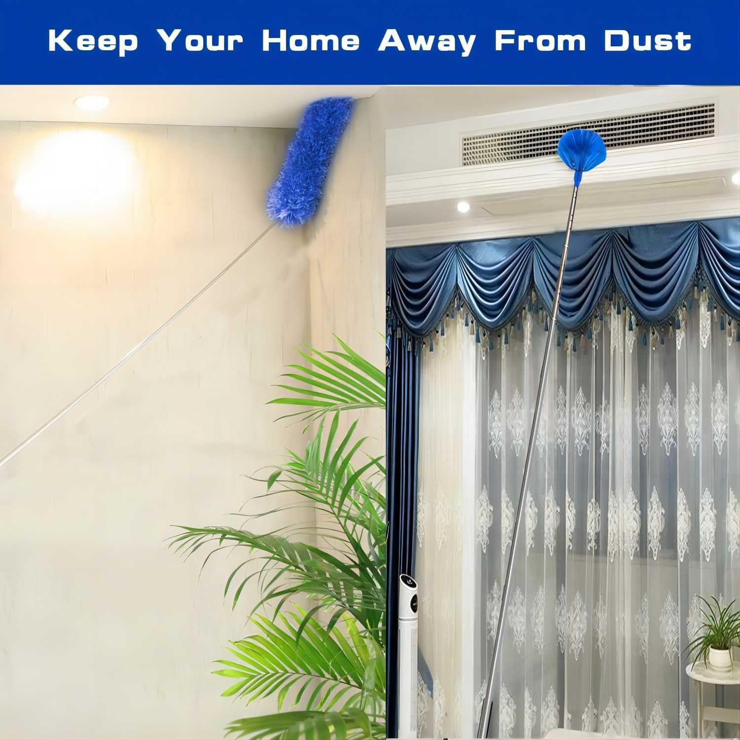 Cobweb Duster with Extension Pole, Washable Cleaning Duster Kit with 3 Duster He