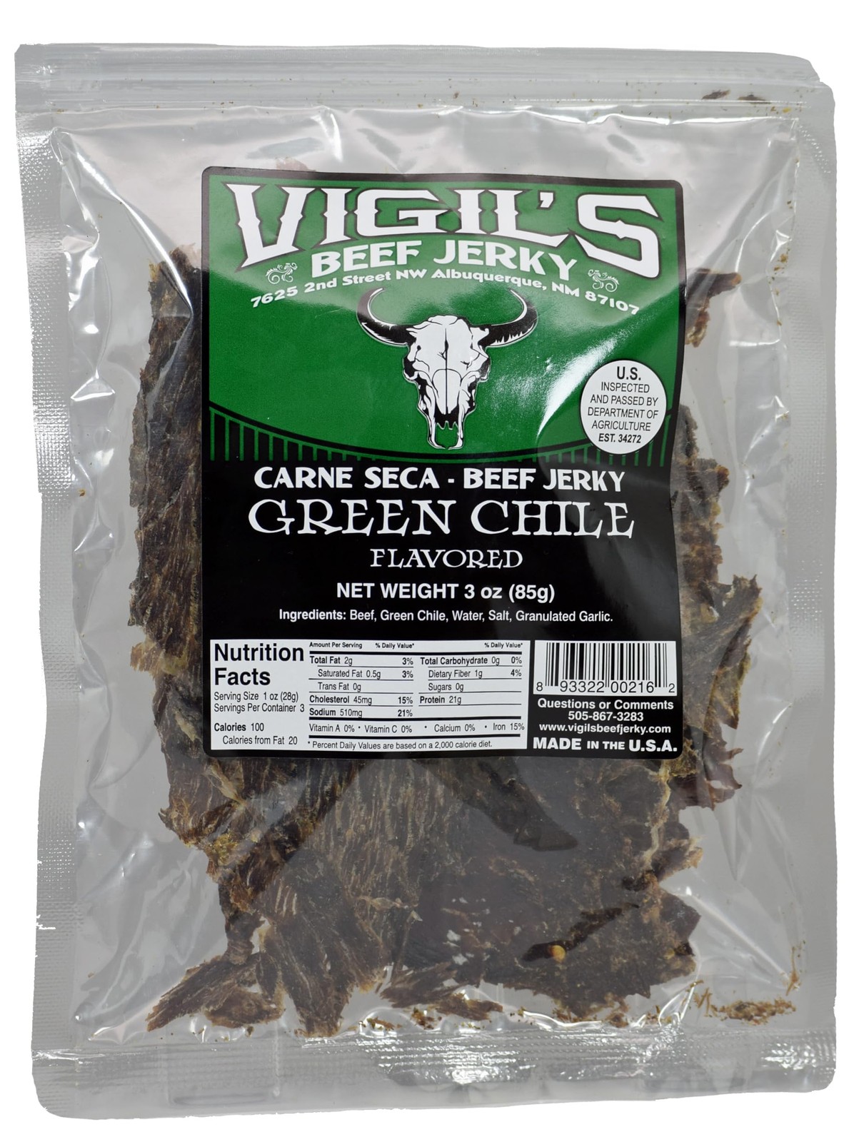 Vigil's Green Chile Jerky 3oz.