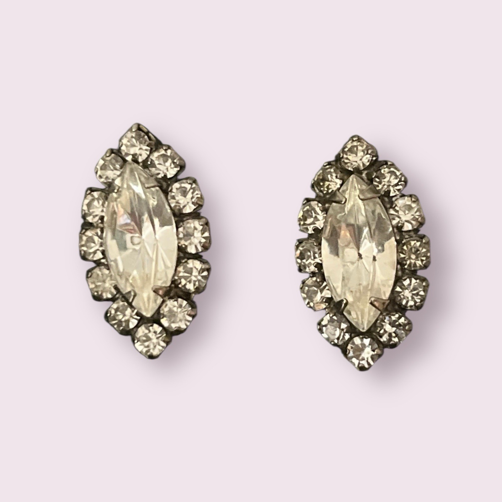 Vintage Estate Marquis Cut Rhinestones Earrings Elegant Classic Stunning