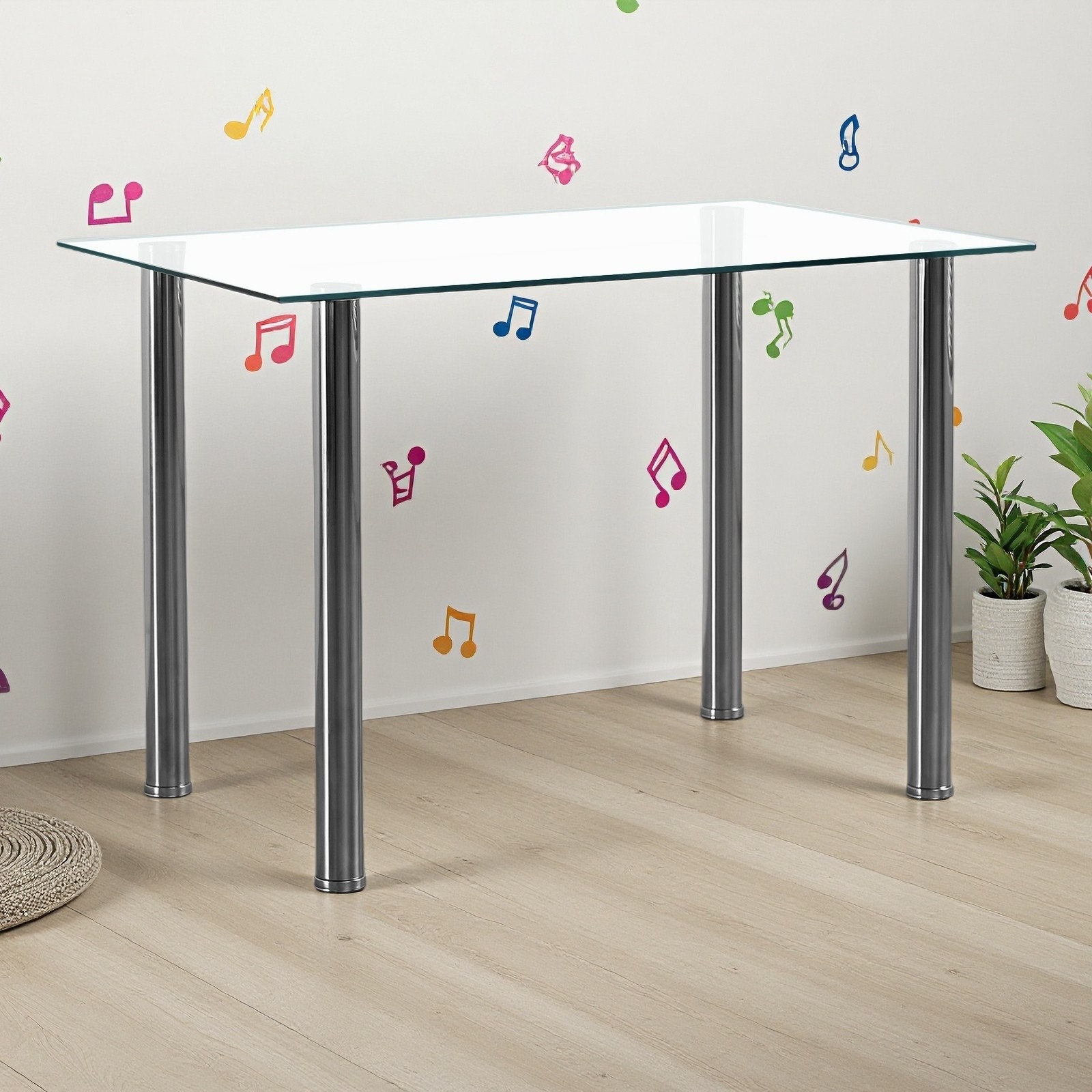 Glass Dining Table - 4 Seater Tempered Clear Glass 43.3" Rectangle Kitchen Desk
