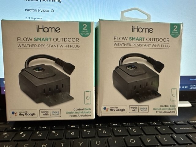 LOT OF 2 iHome Flow Smart Outdoor Weather Resistant Wi-Fi Plug 2 Smart Outlet