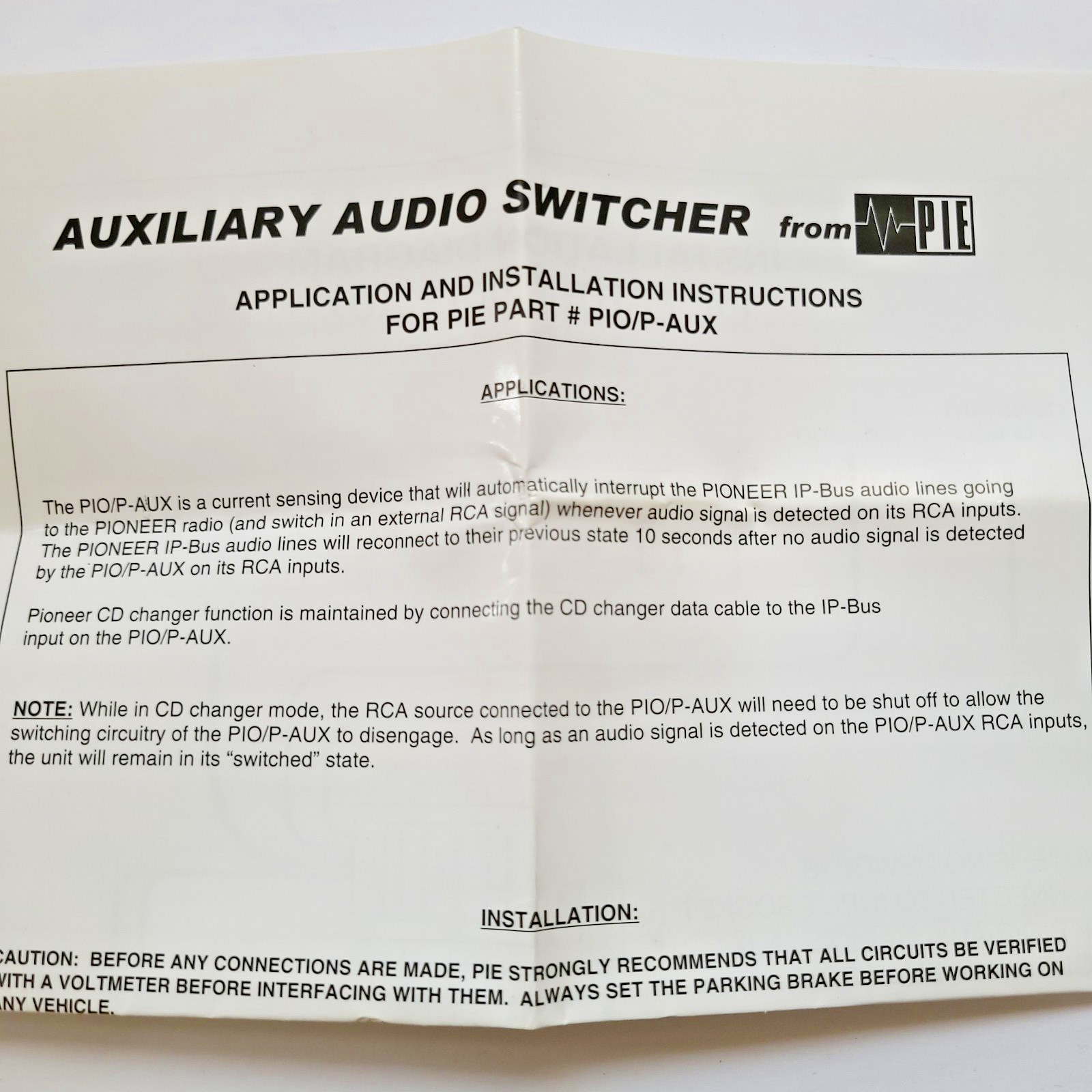 Precision Interface Electronics Pioneer Auxiliary Audio Switcher PIO/P-AUX - NOS