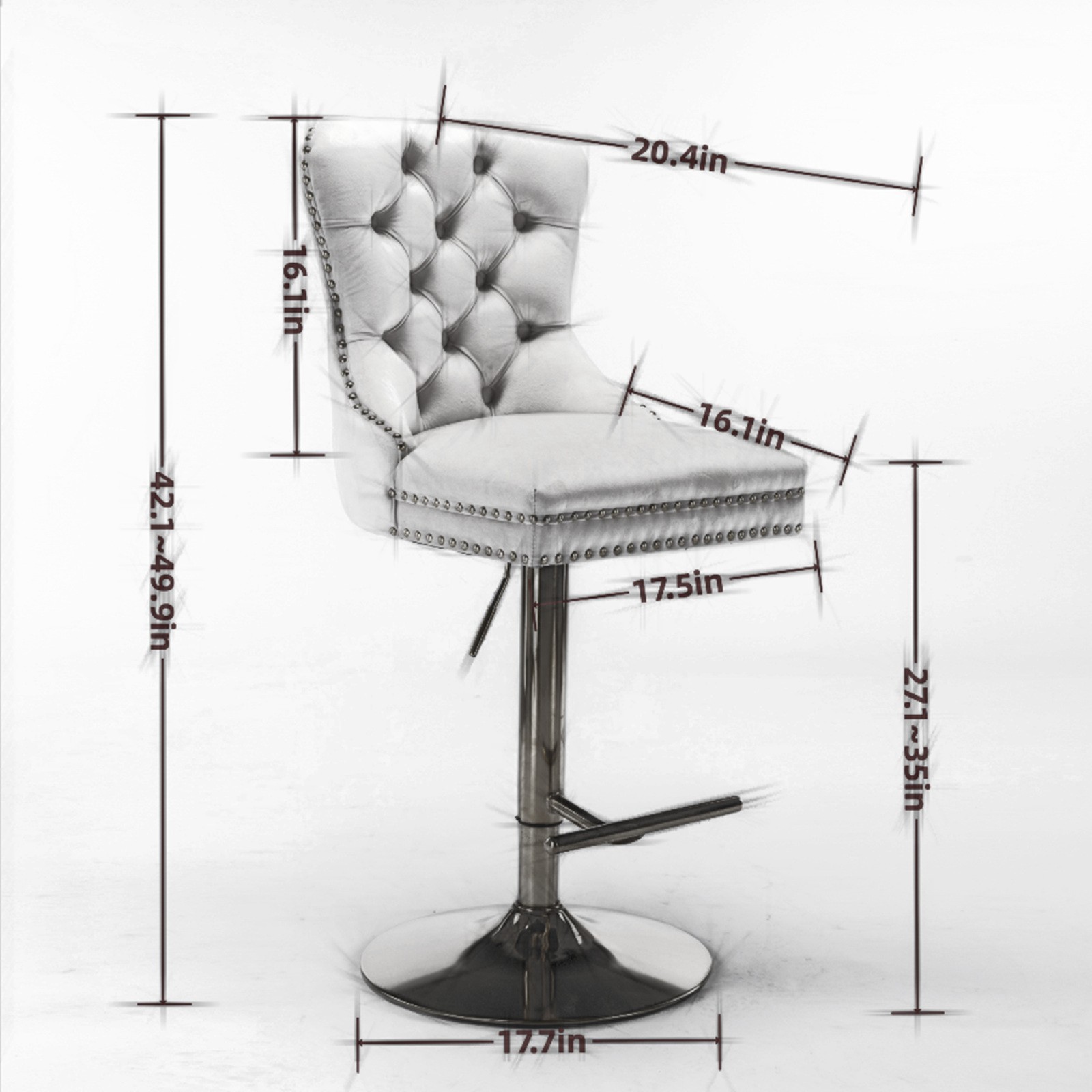 Thick Chrome Swivel Velvet Barstools,Adjustable 25-33"Height,Modern Upholstere