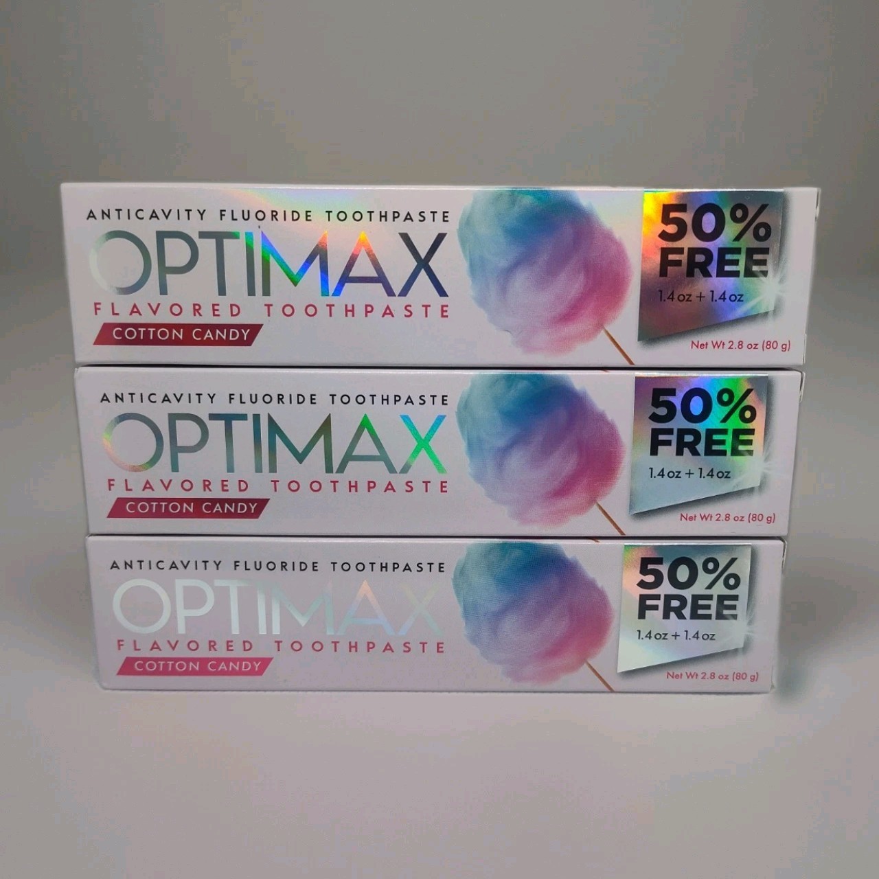 4x Optimax Anticavity Fluoride Toothpaste Cotton Candy Flavored 2.8oz