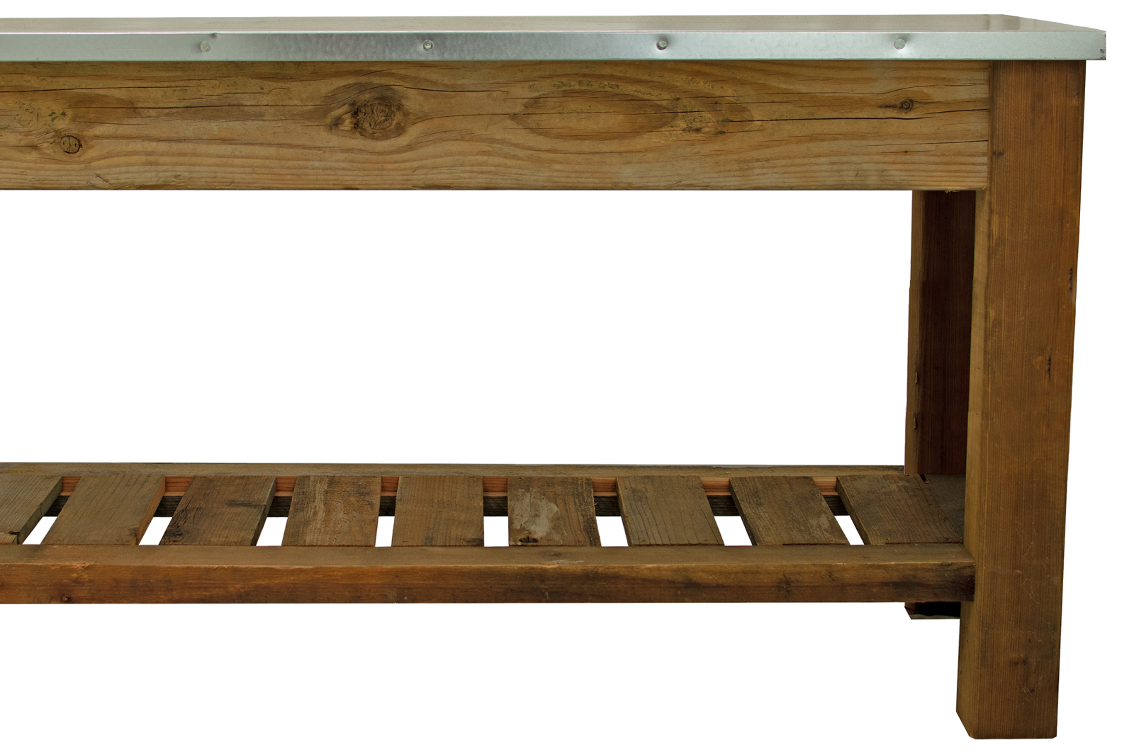 Redwood Patio Console Table & Outdoor Garden Utility Table Stainless Steel Top