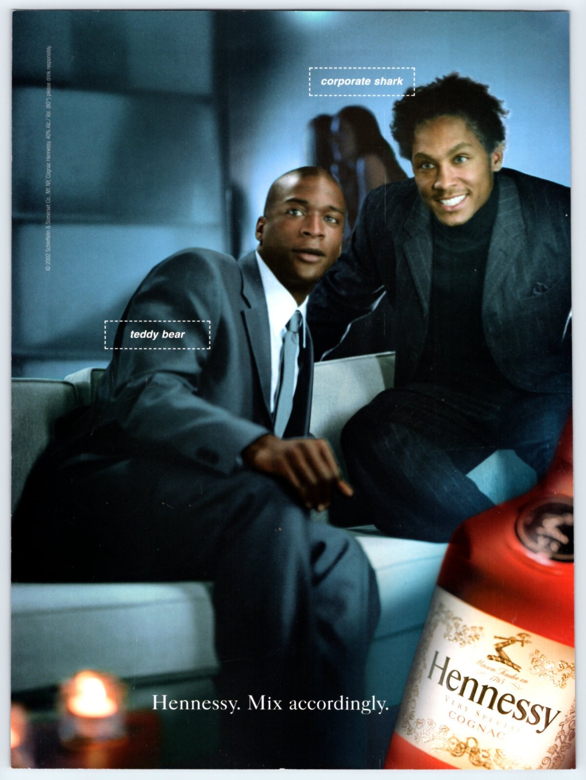 2002 HANDSOME YOUNG MEN HENNESSY Vintage 8"X11" Magazine Ad 2000's BAS22 B