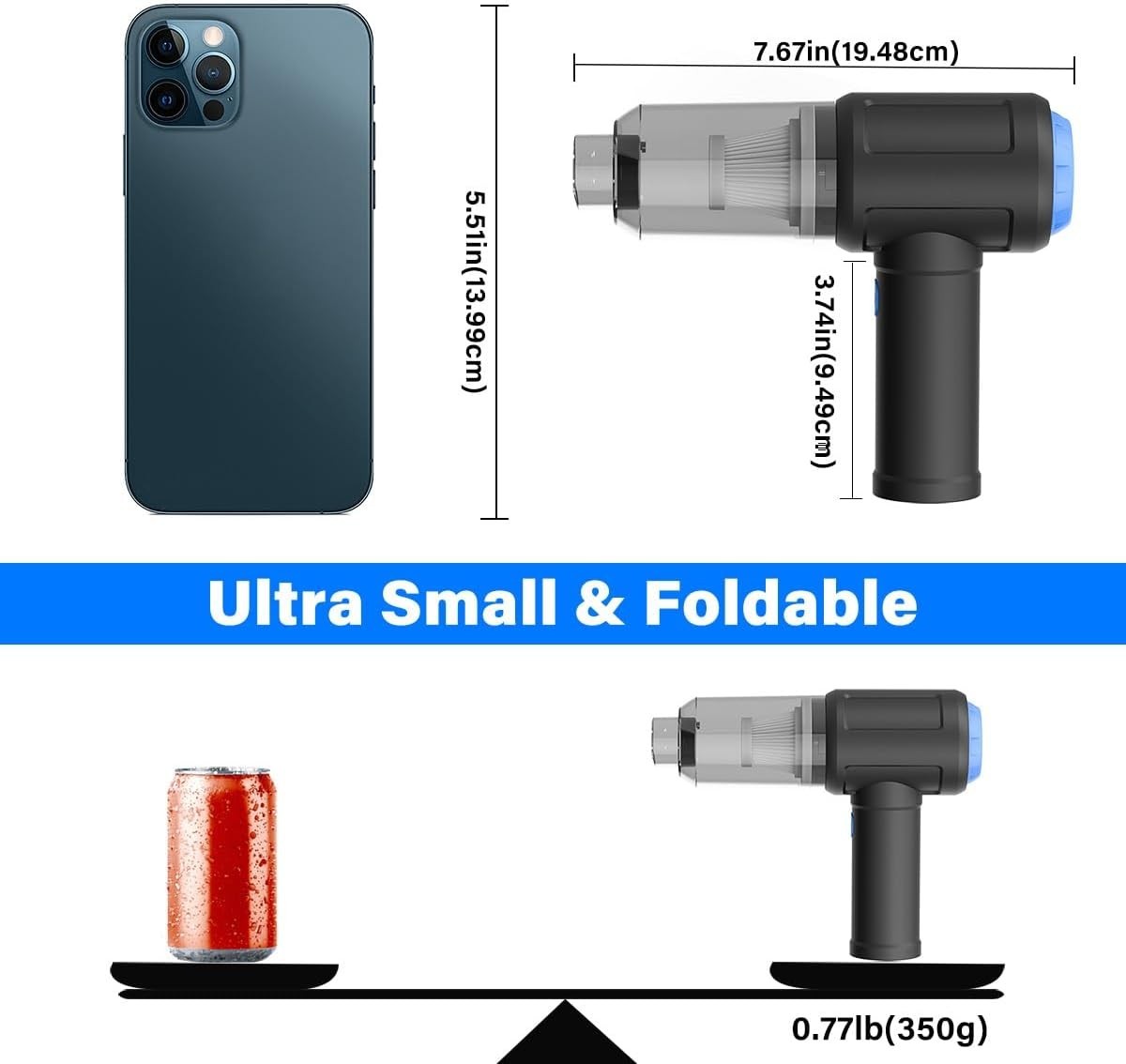 Handheld Cordless Vacuum & Air Blower with HEPA Filter for Electronics Cleaning
