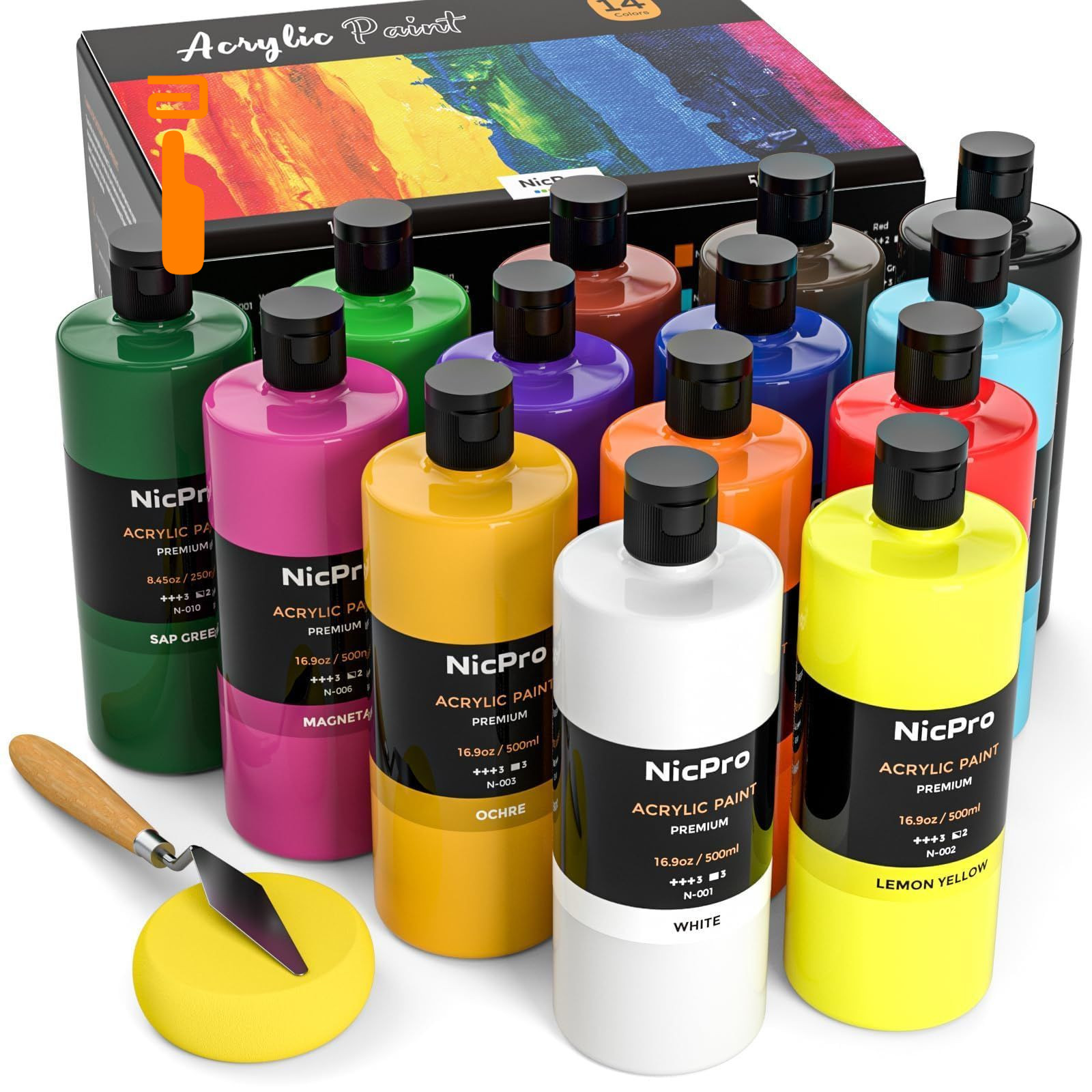 Nicpro 14 Colors Large Bulk Acrylic Paint 16.9 Fl Oz (Pack of 14), 14
