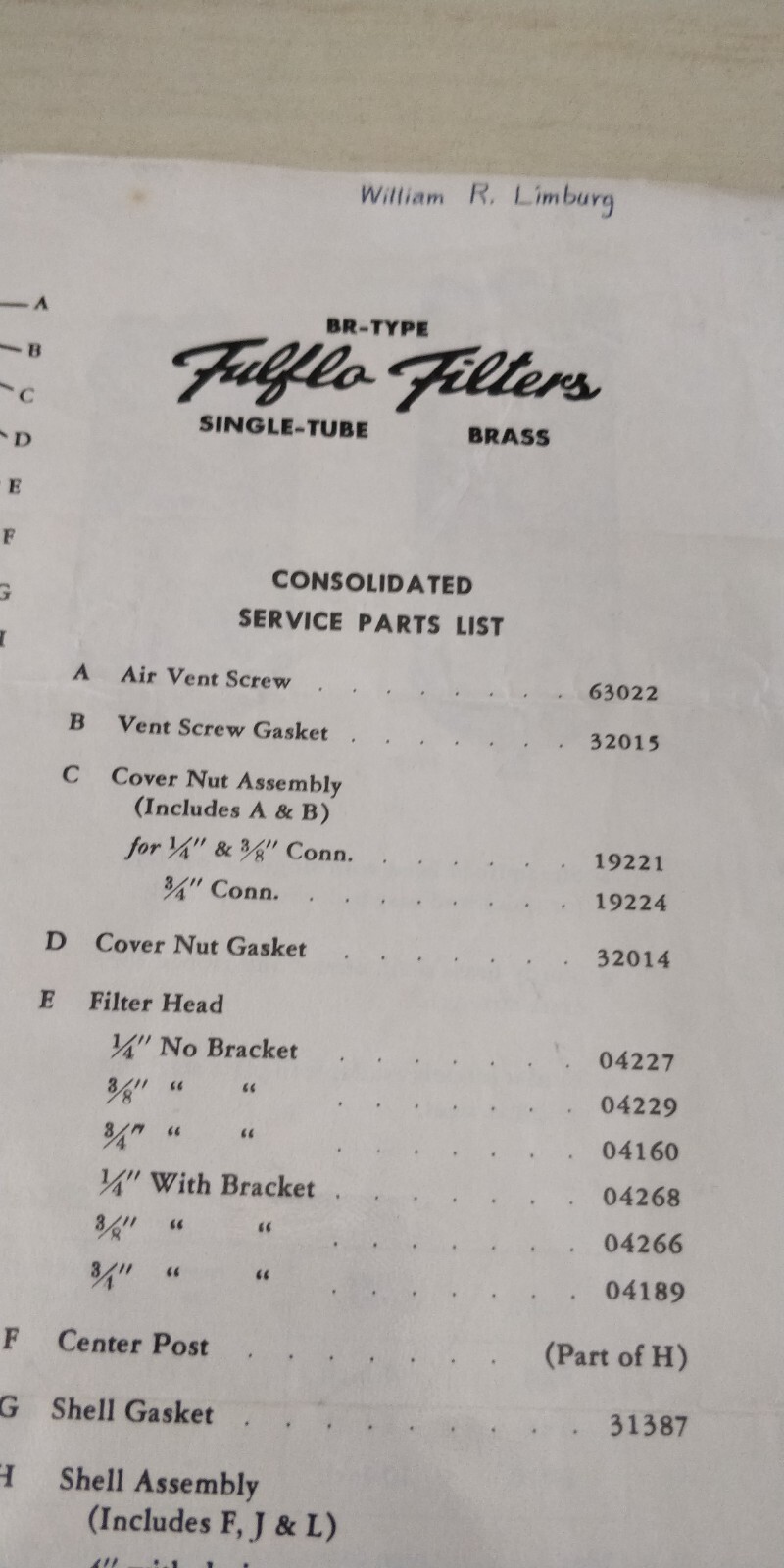 1950s ~ Bulletin 509/ Data Sheet ~ FULFLO Filters ~Instructions & Specifications
